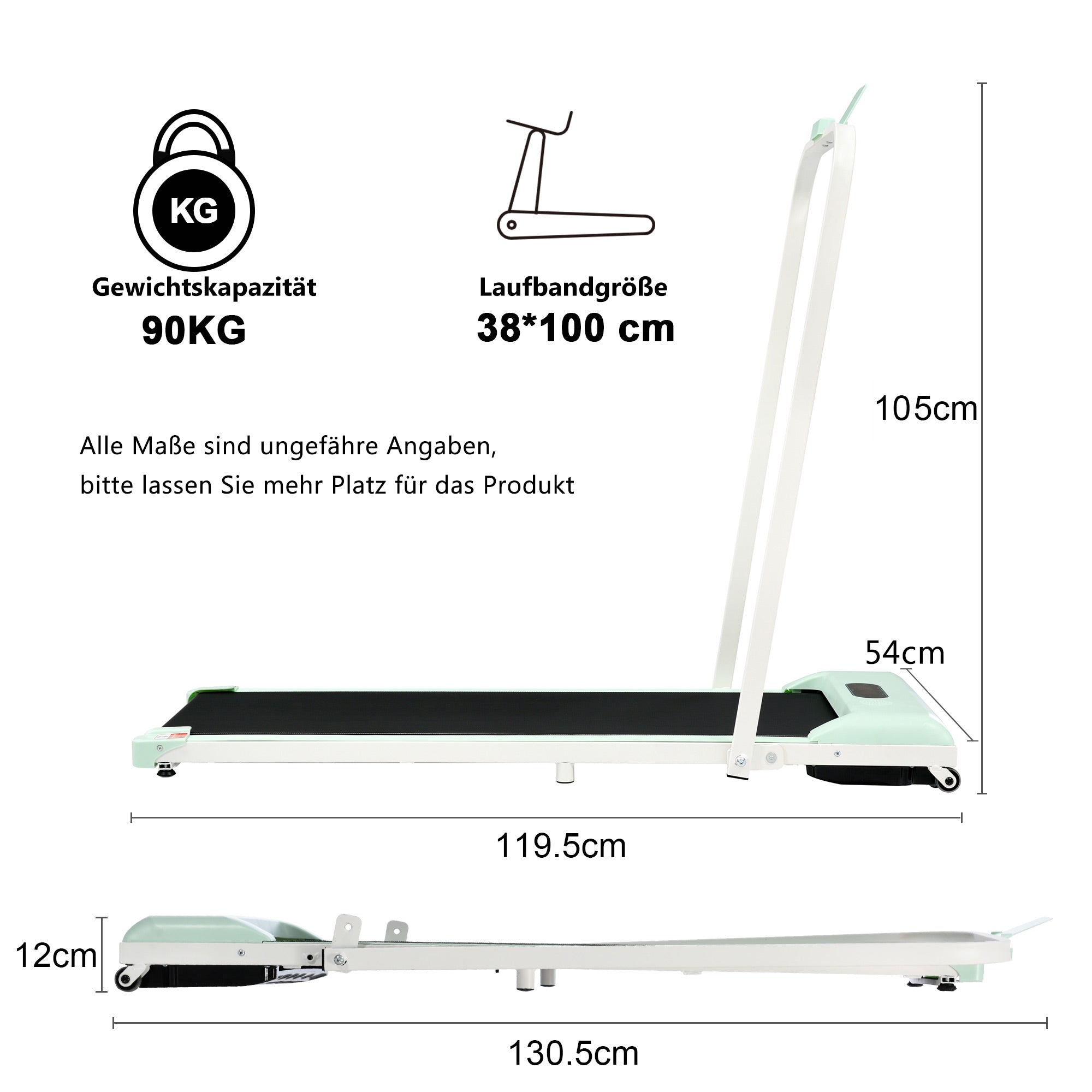 Logidon 2-in-1 loopband groen - opvouwbaar 1-6 km/u LED-display