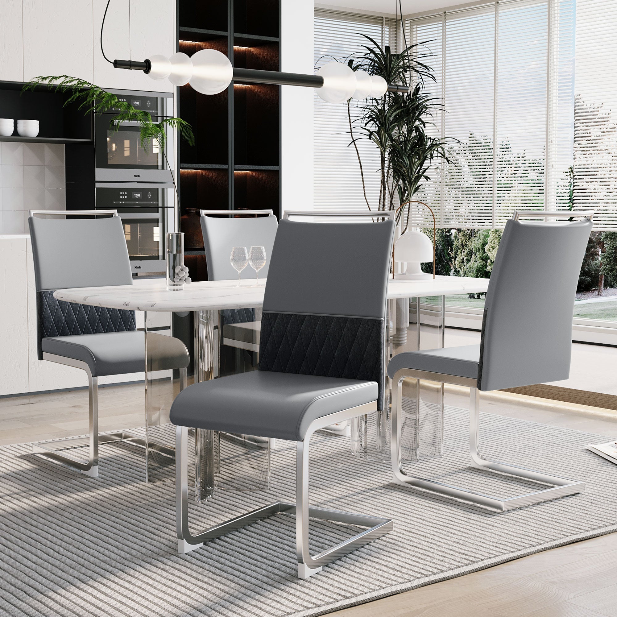 Logidon moderne eetkamerstoelen set van 4 hoge rugleuning grijs