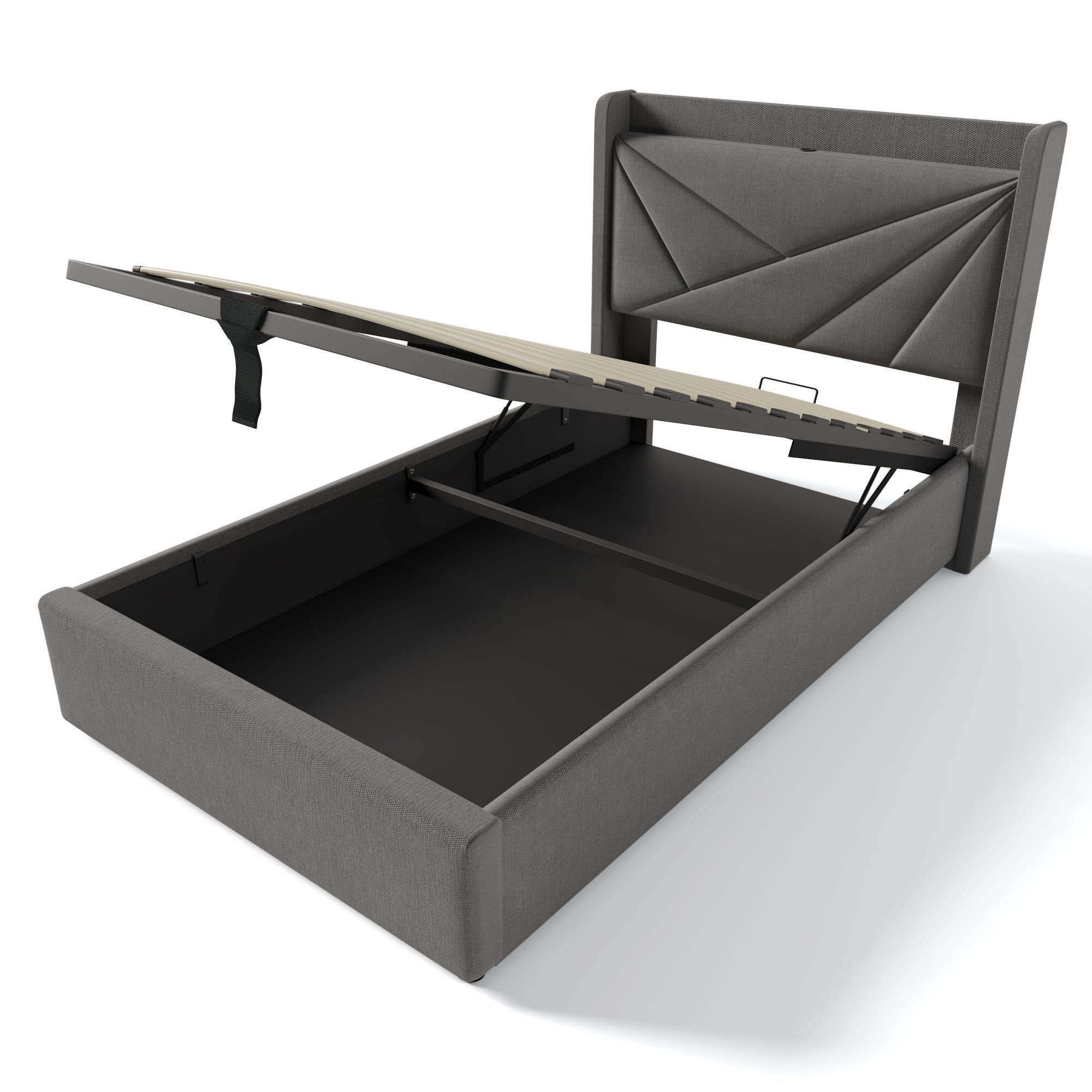 Logidon upholstered bed 90x200 storage space USB Type C charging function gray linen