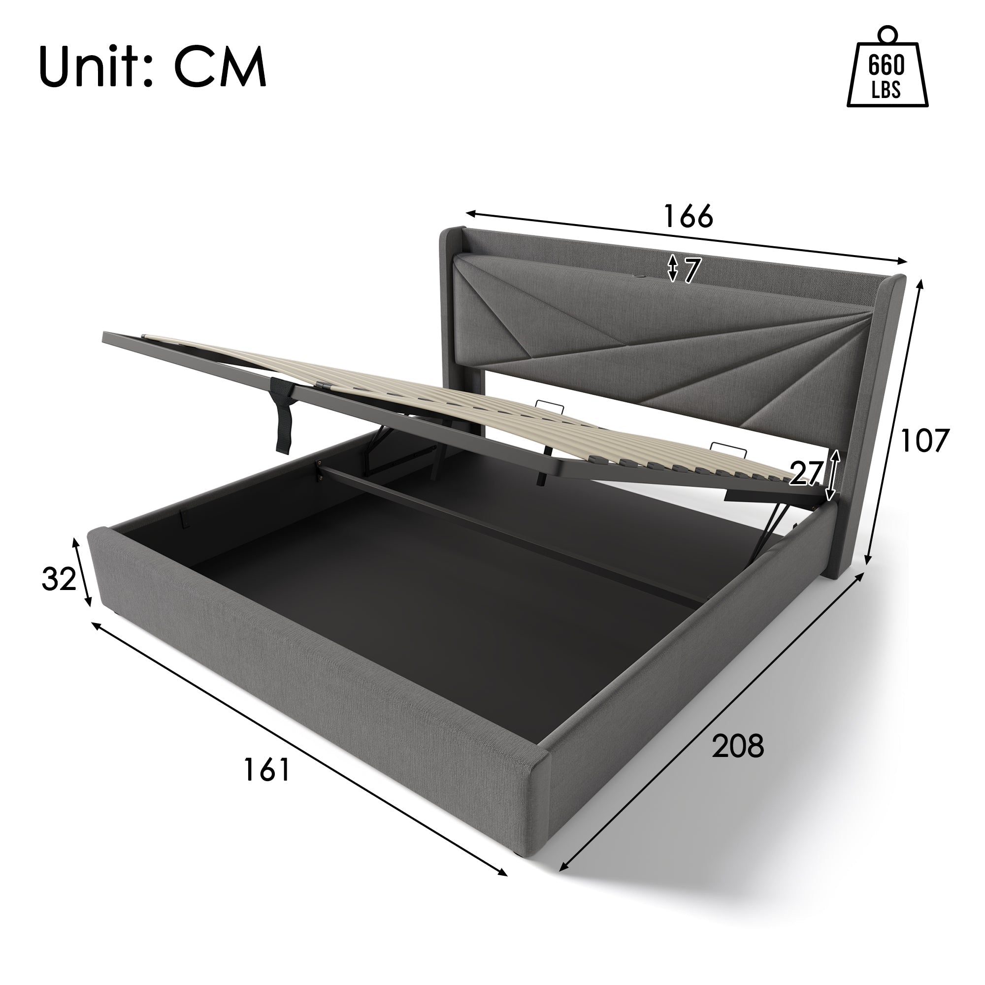 Logidon gestoffeerd bed opbergruimte USB Type C oplaadfunctie 160x200 grijs
