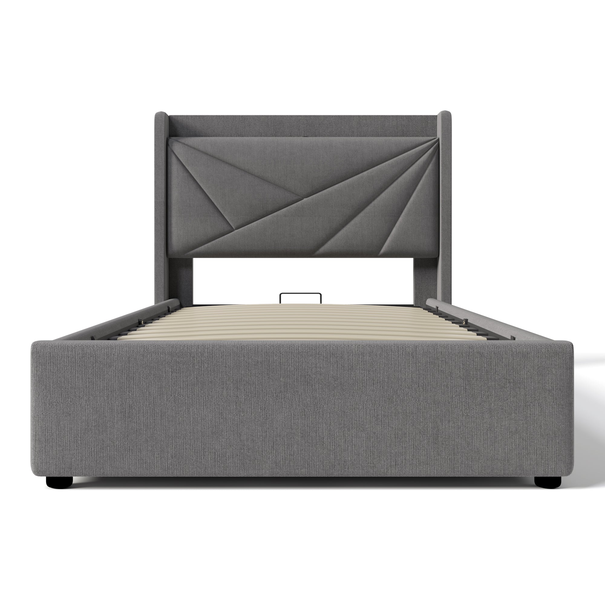 Logidon upholstered bed 90x200 storage space USB Type C charging function gray linen