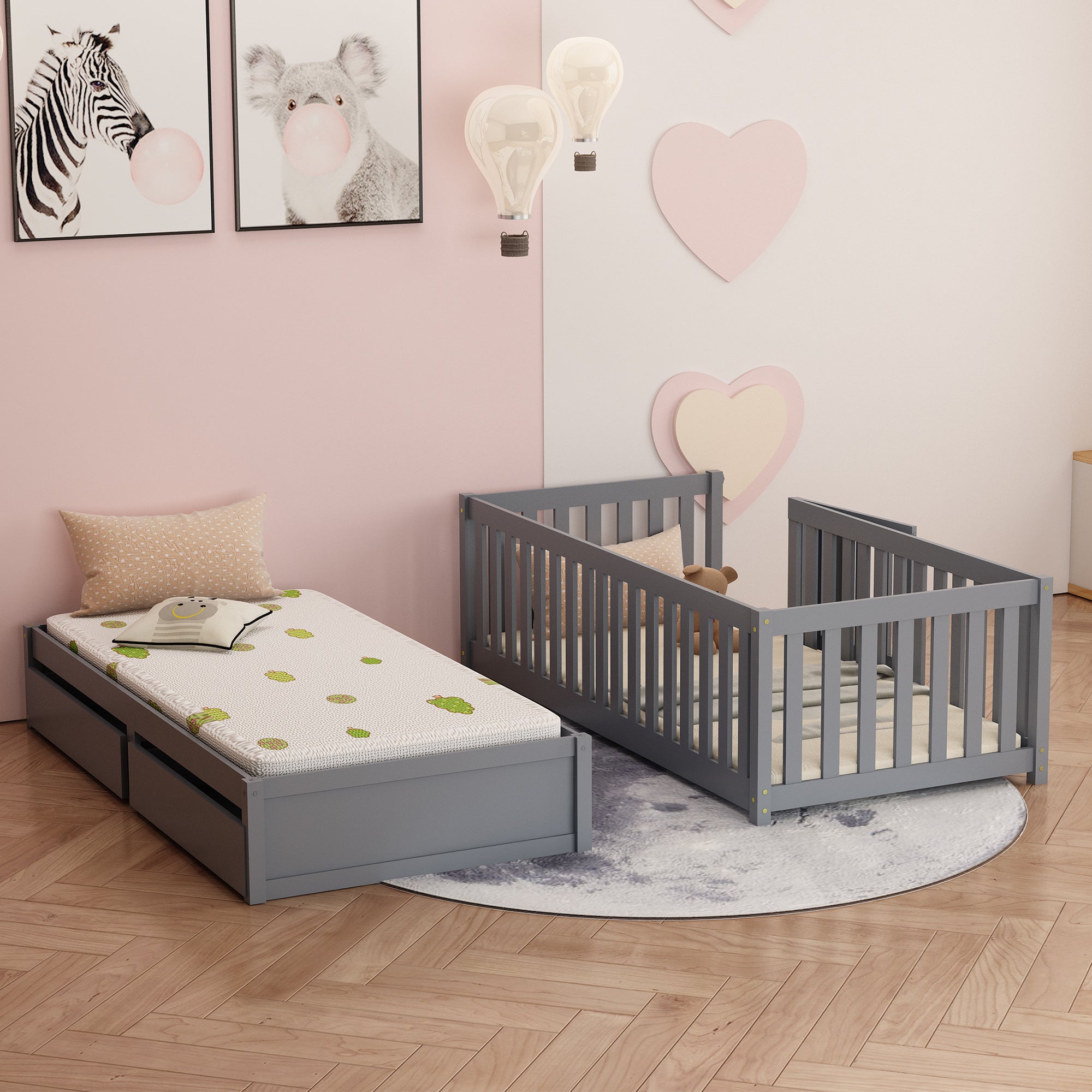 Logidon kinderbed volledige scheidingswand 90x200 grijs om te bouwen tot twee bedden