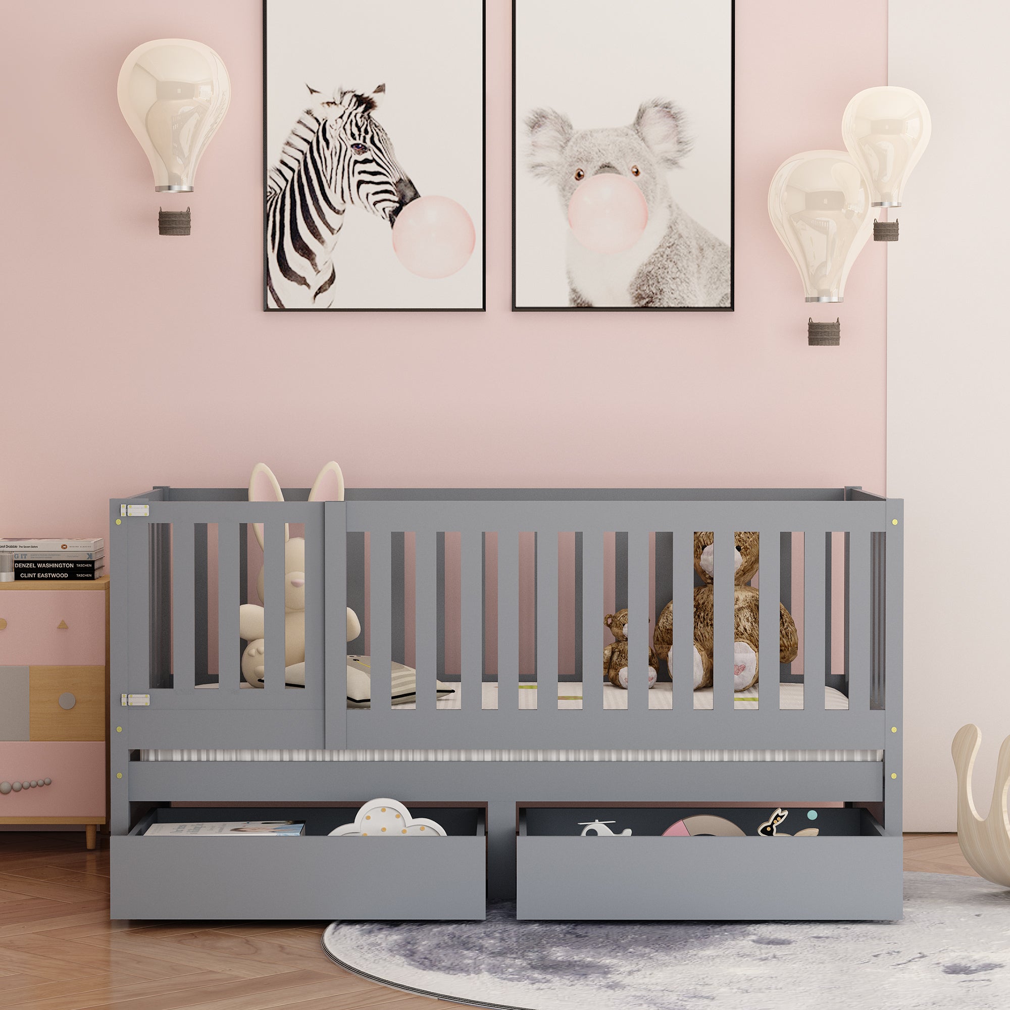 Logidon kinderbed volledige scheidingswand 90x200 grijs om te bouwen tot twee bedden