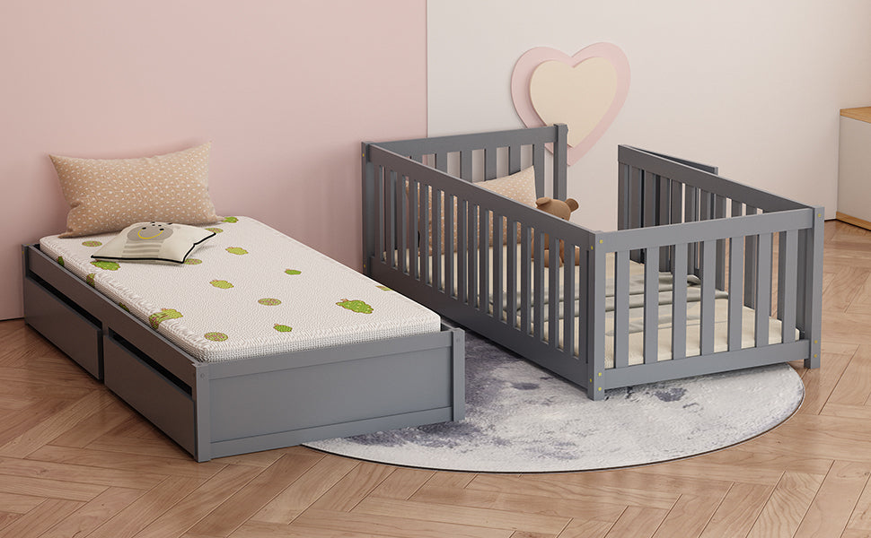 Logidon kinderbed volledige scheidingswand 90x200 grijs om te bouwen tot twee bedden