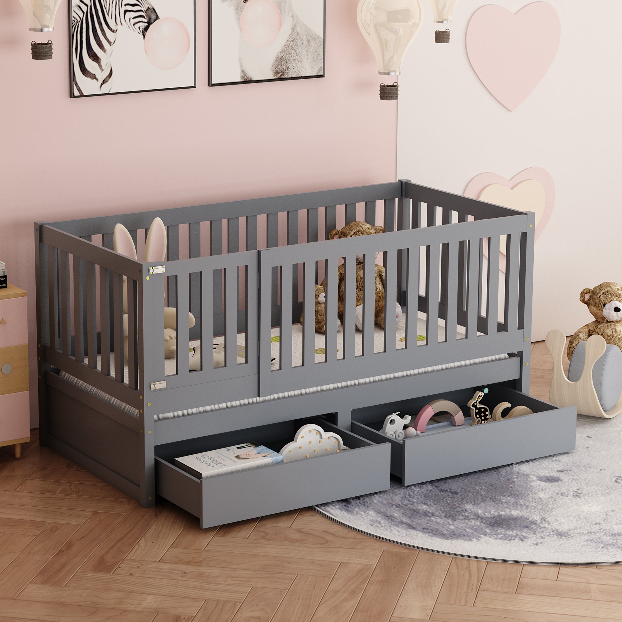 Logidon kinderbed volledige scheidingswand 90x200 grijs om te bouwen tot twee bedden