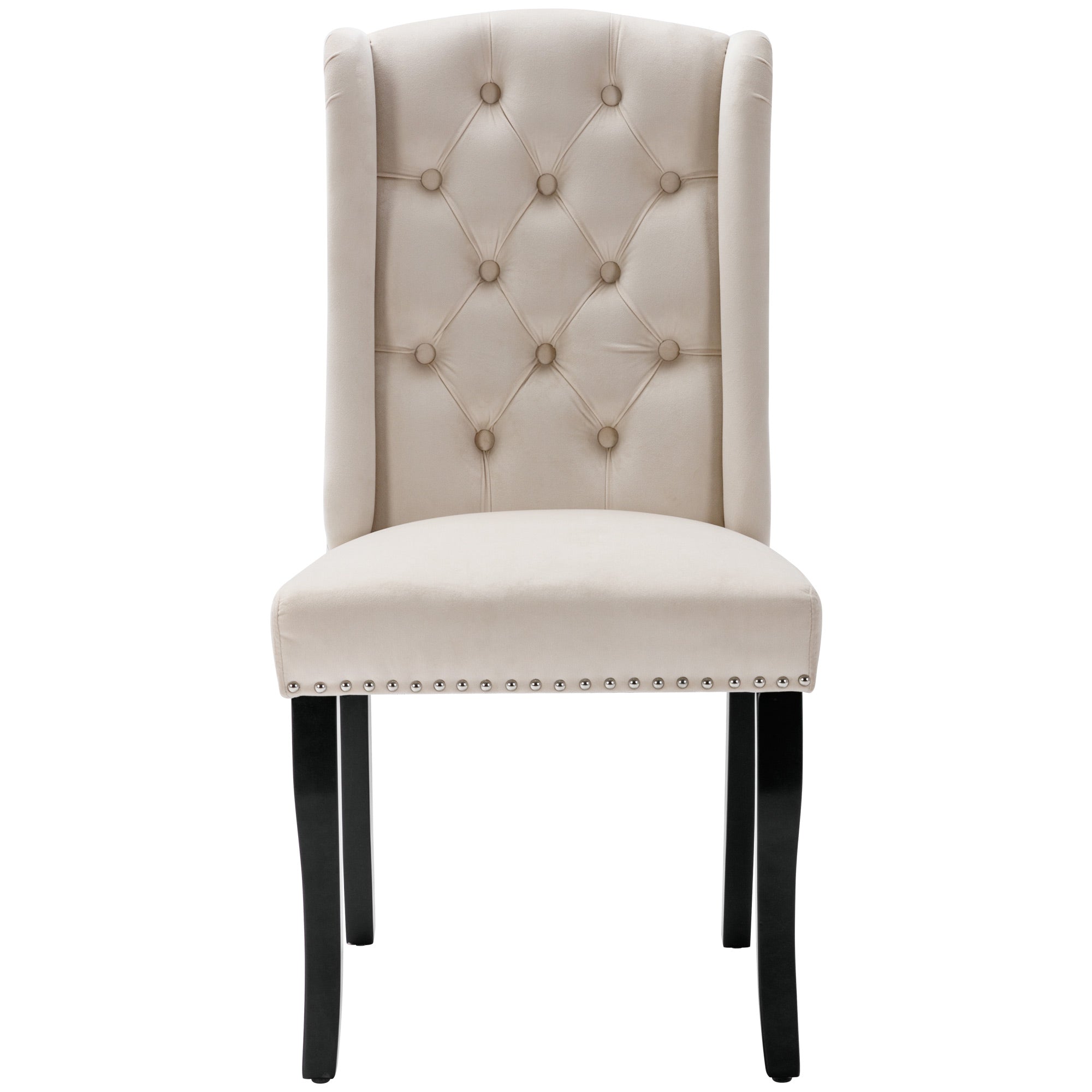 Logidon fluwelen eetkamerstoelen set van 2 beige met eikenhouten poten
