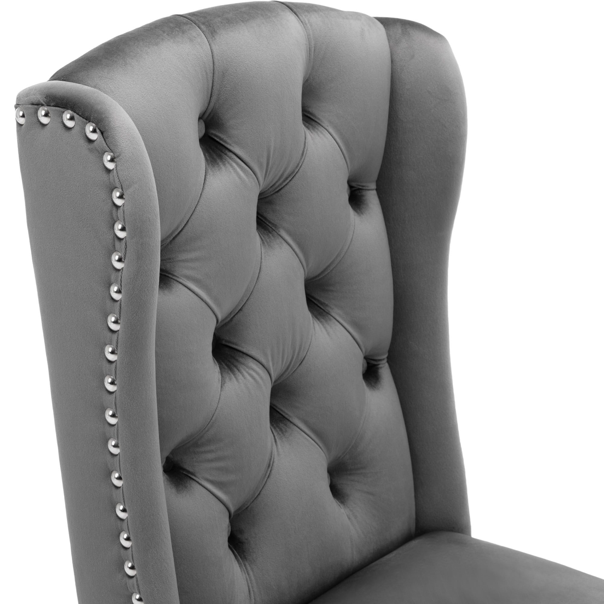 Logidon fluwelen eetkamerstoelen set 6 grijs met eikenhouten poten met knoopsluiting