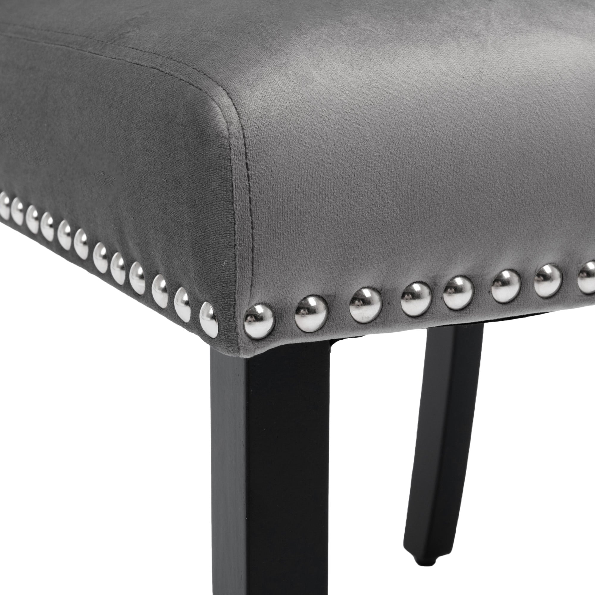 Logidon fluwelen eetkamerstoelen set 6 grijs met eikenhouten poten met knoopsluiting