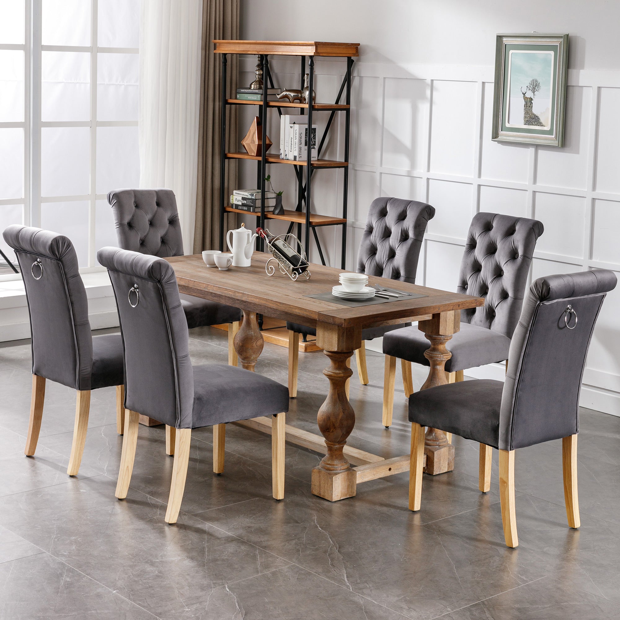 Logidon Velvet Dining Chairs Set of 2 Gray With Oak Legs