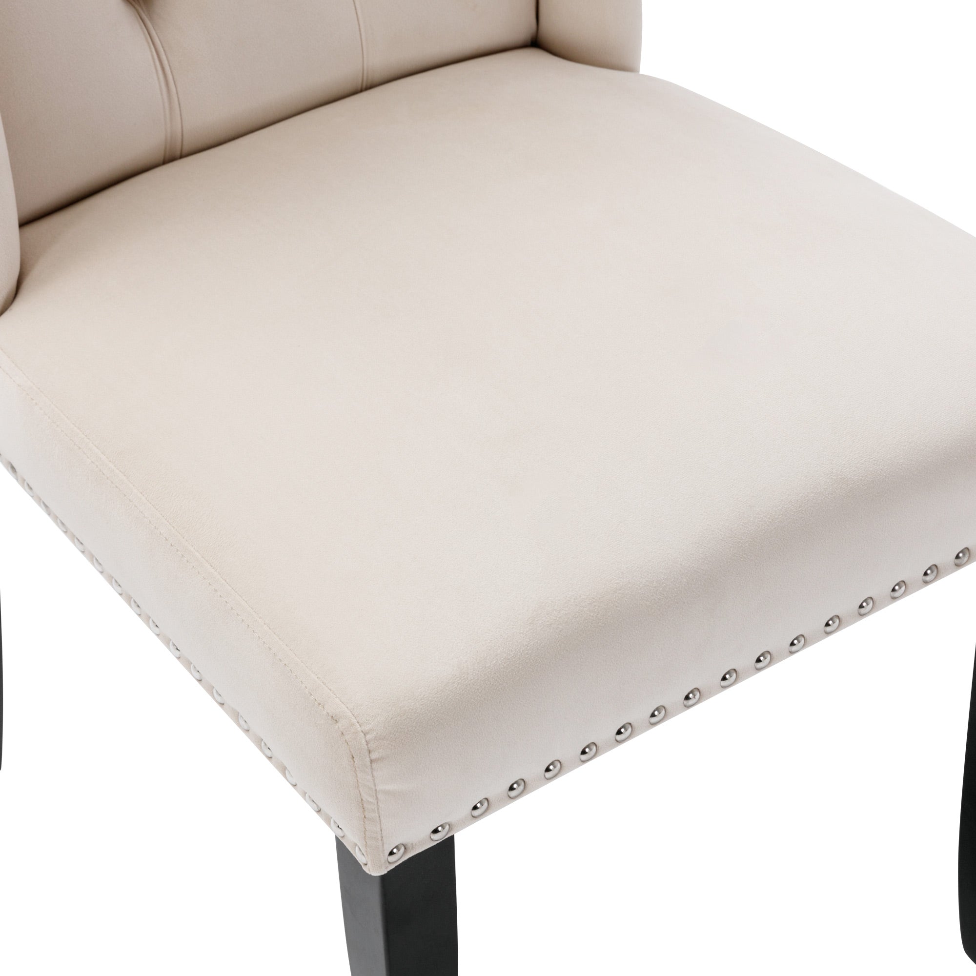 Logidon Velvet Dining Chairs Beige Set of 4 With Oak Legs