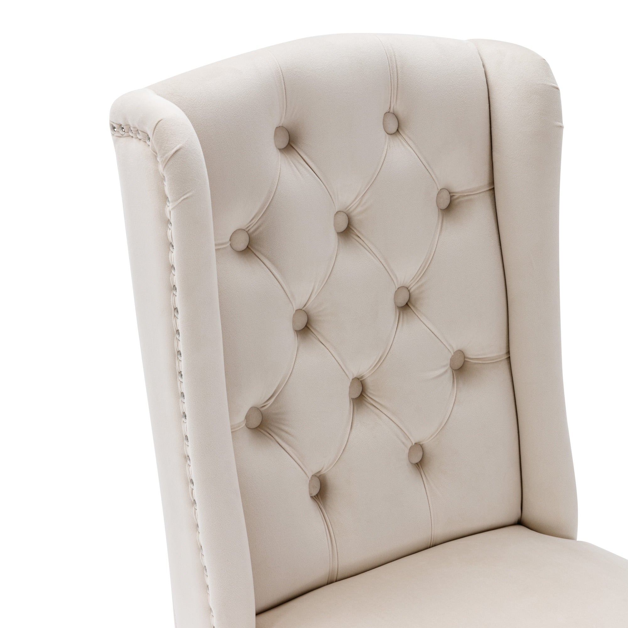 Logidon Velvet Dining Chairs Beige Set of 4 With Oak Legs