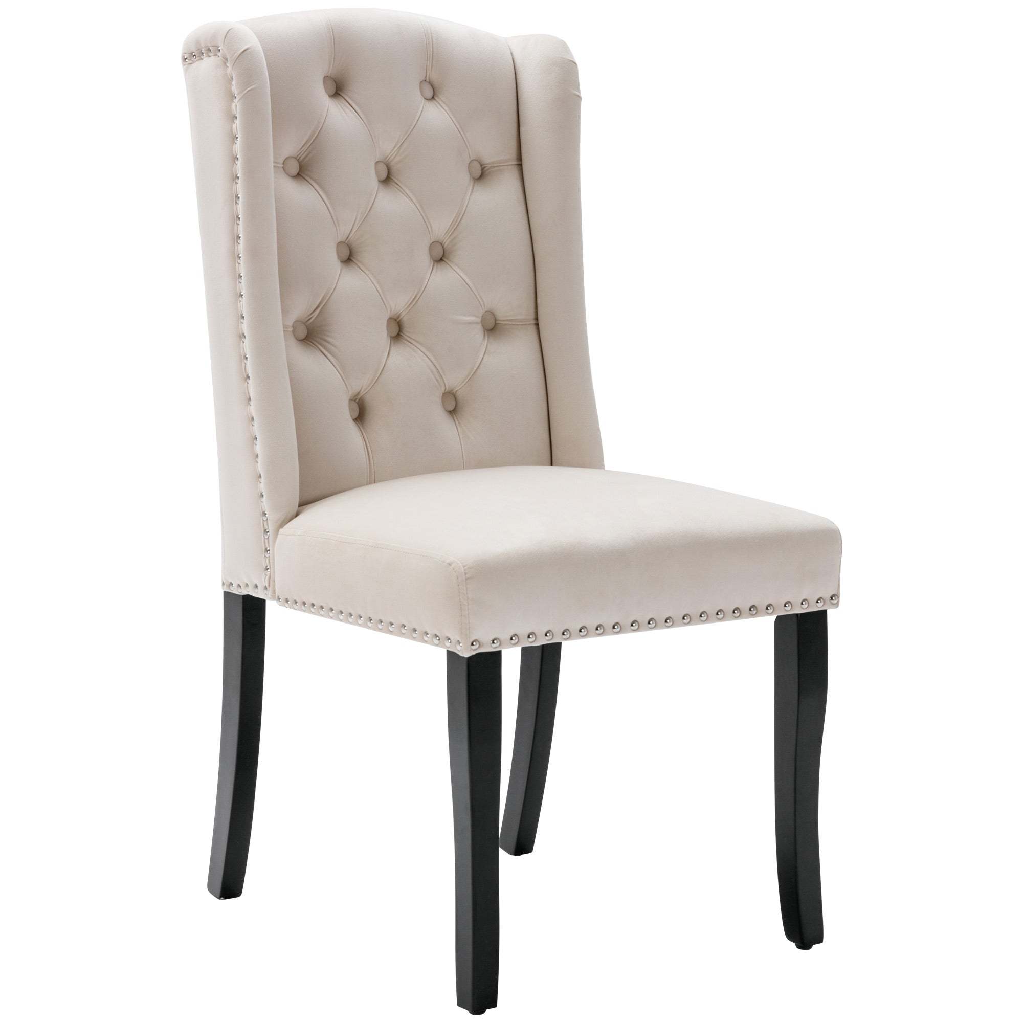 Logidon Velvet Dining Chairs Beige Set of 4 With Oak Legs