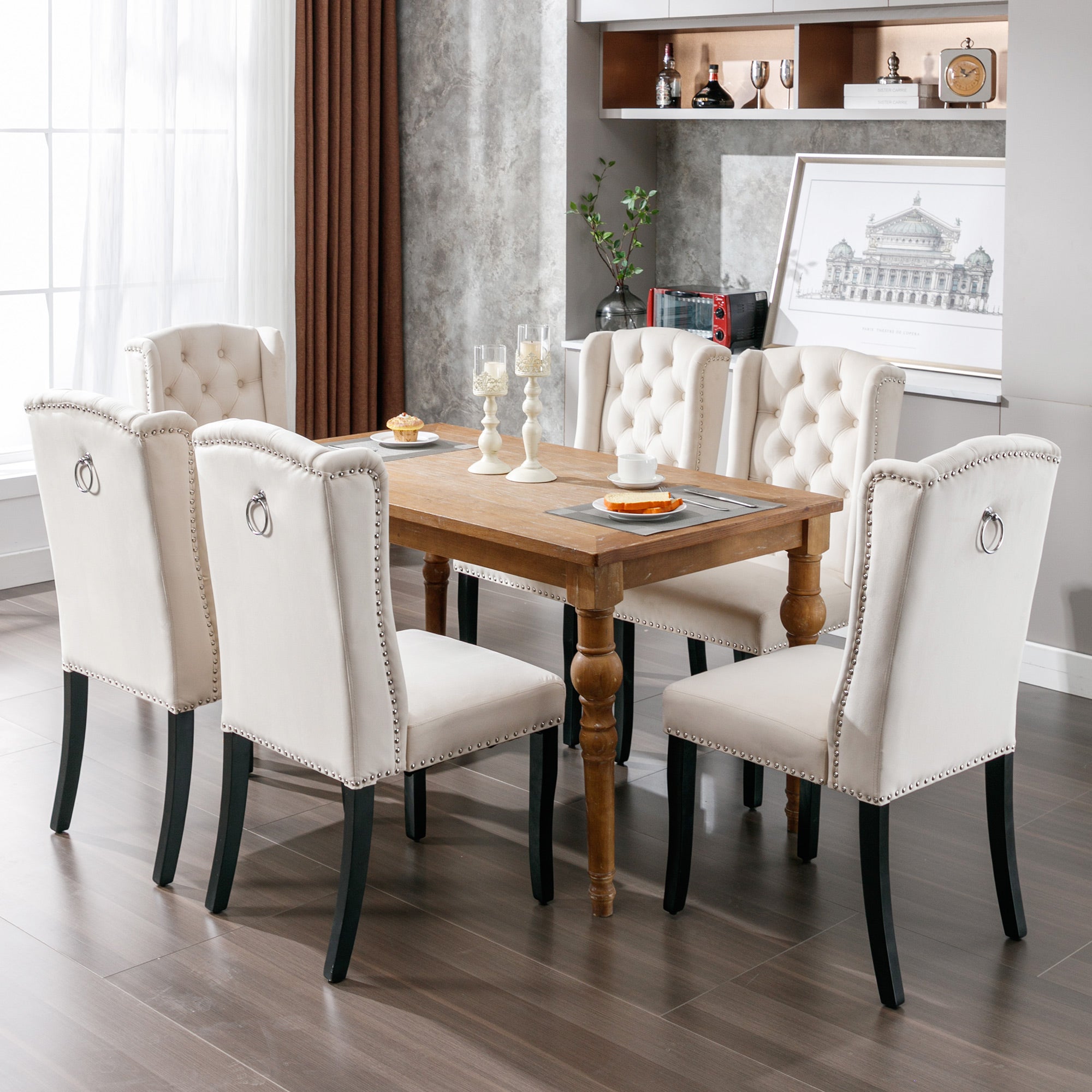 Logidon Velvet Dining Chairs Beige Set of 4 With Oak Legs