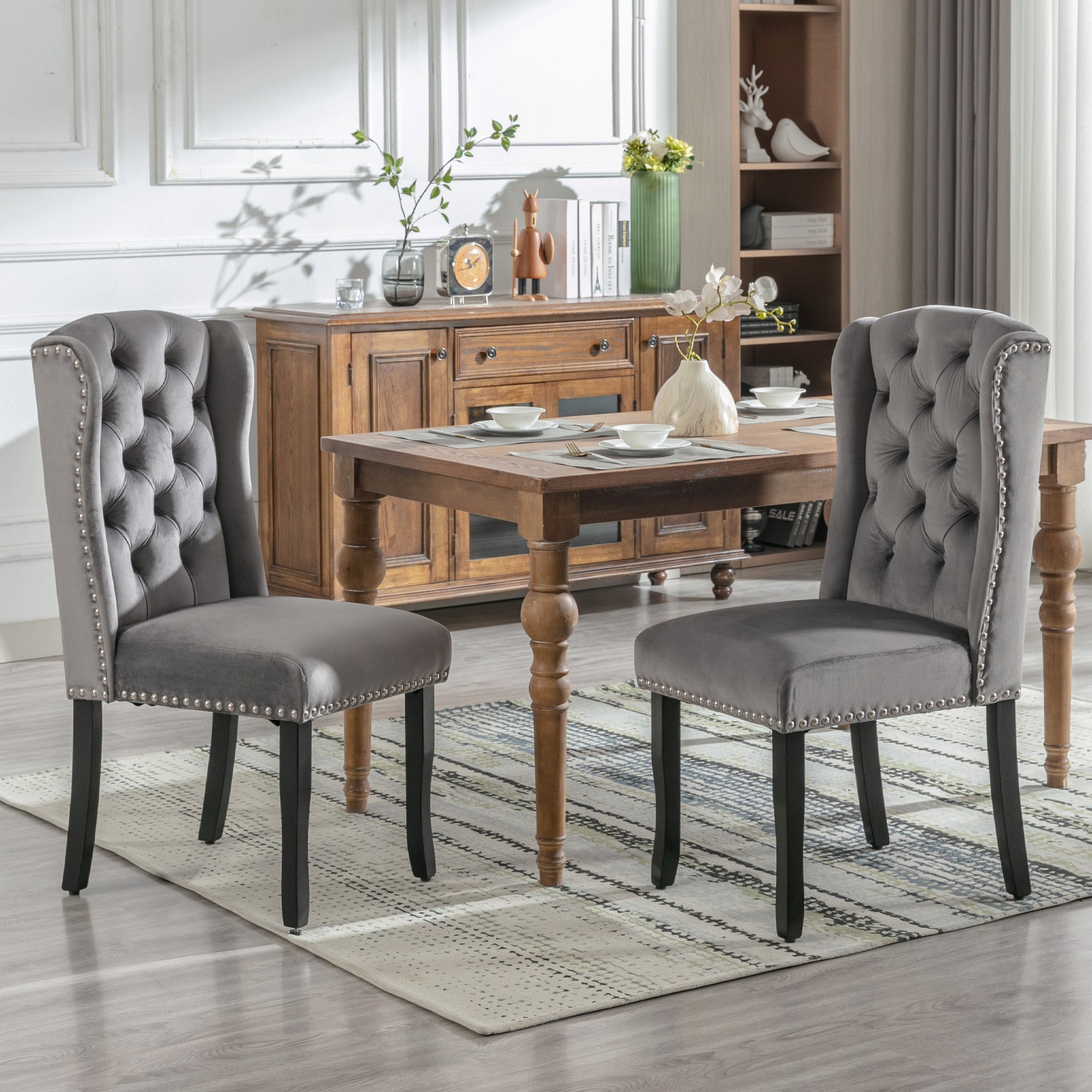 Logidon fluwelen eetkamerstoelen set van 2 grijze knoopversiering