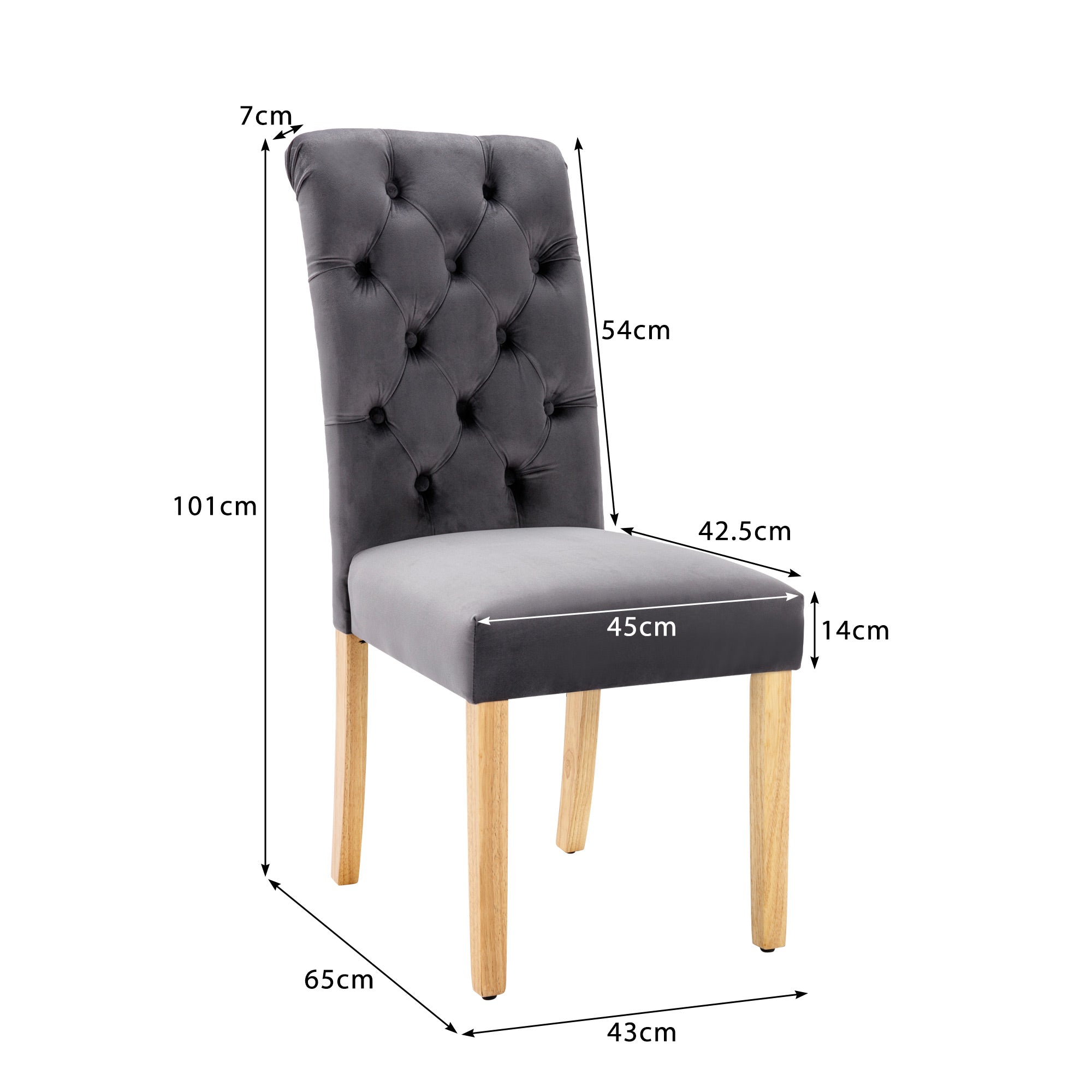 Logidon Velvet Dining Chairs Set of 2 Gray With Oak Legs