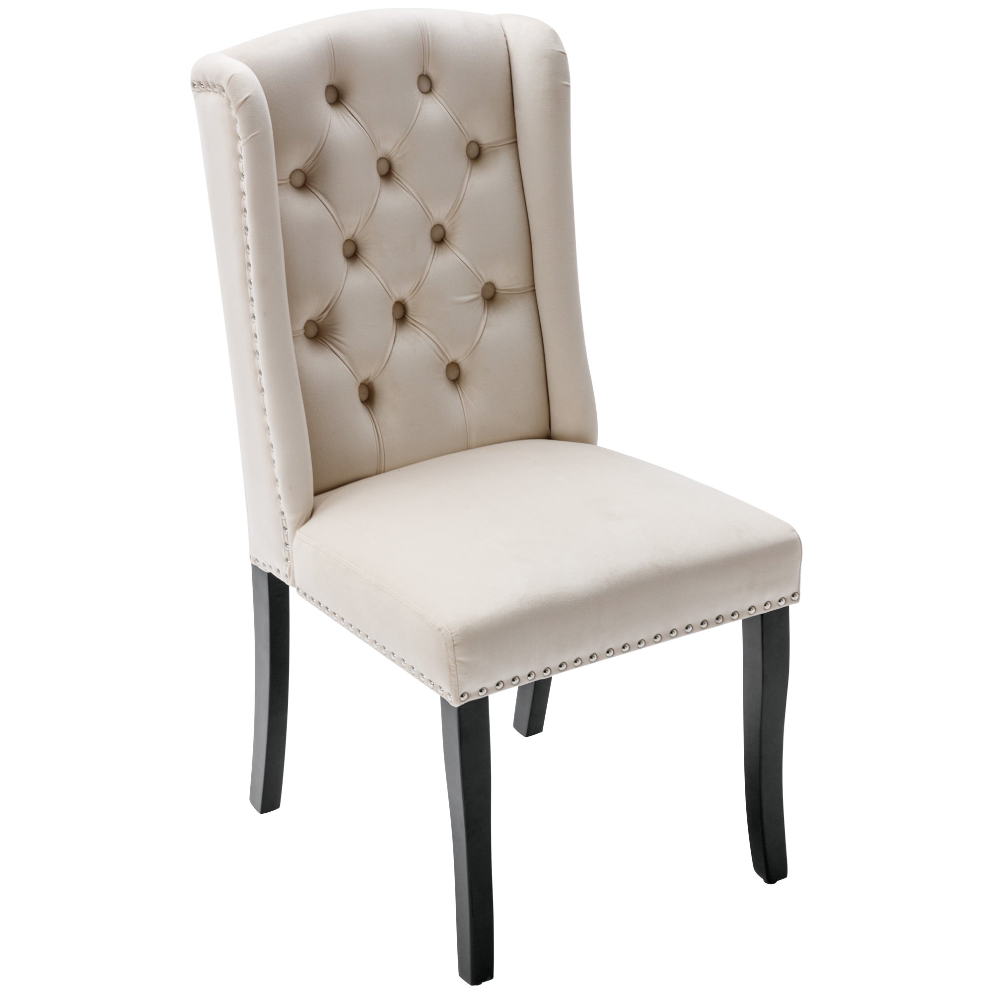 Logidon fluwelen eetkamerstoelen set van 2 beige met eikenhouten poten
