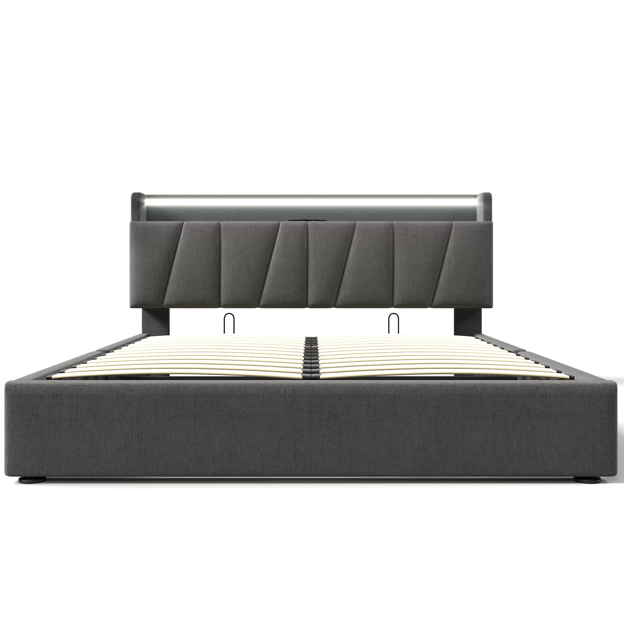 Logidon gestoffeerd bed 160x200 grijs met USB oplaadfunctie LED verlichting