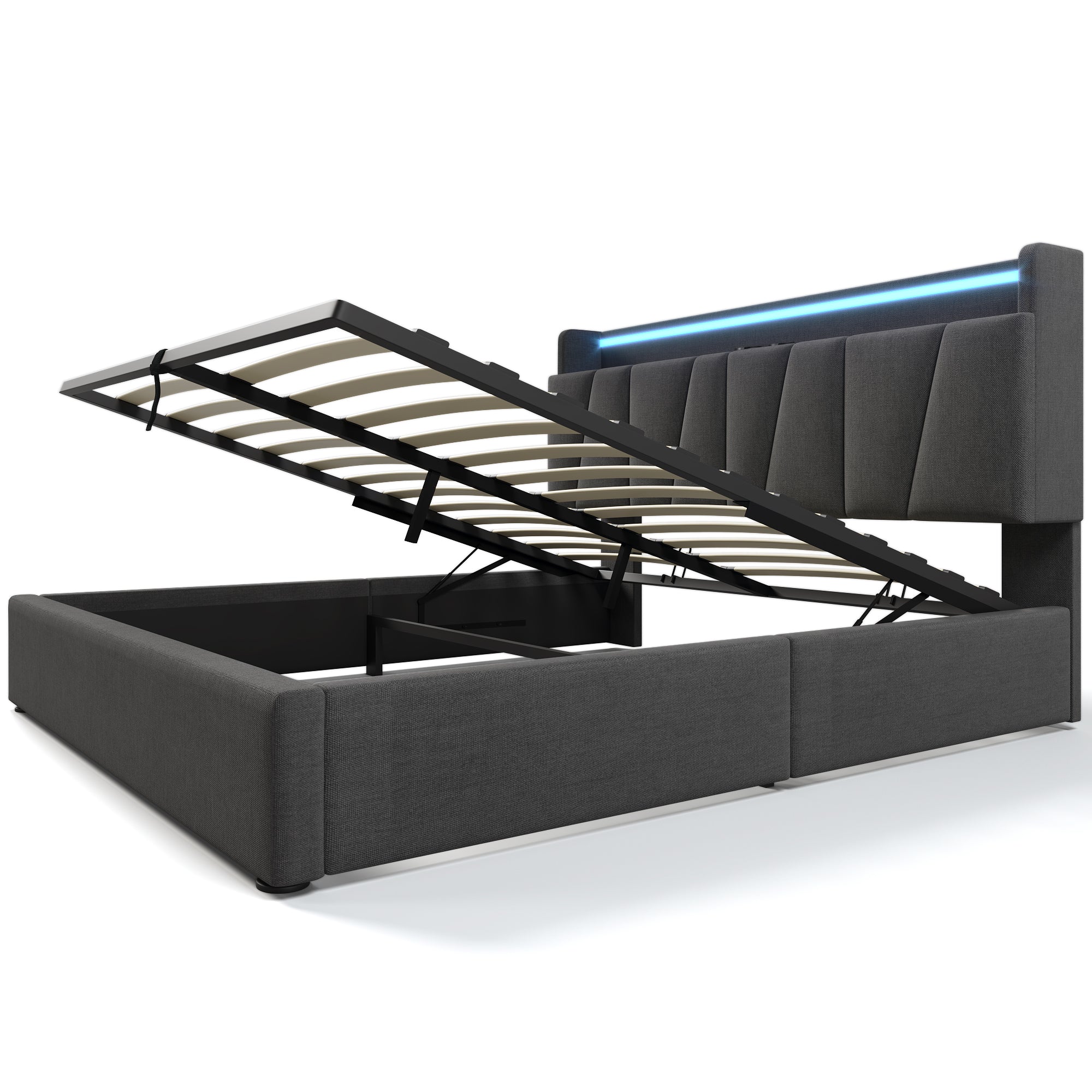 Logidon gestoffeerd bed 140x200 grijs USB oplaadfunctie opbergruimte LED