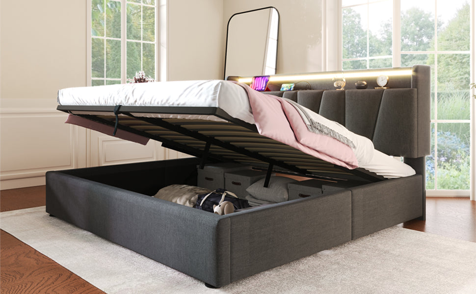 Logidon gestoffeerd bed 160x200 grijs met USB oplaadfunctie LED verlichting