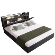 Logidon gestoffeerd bed 140x200 grijs USB oplaadfunctie opbergruimte LED