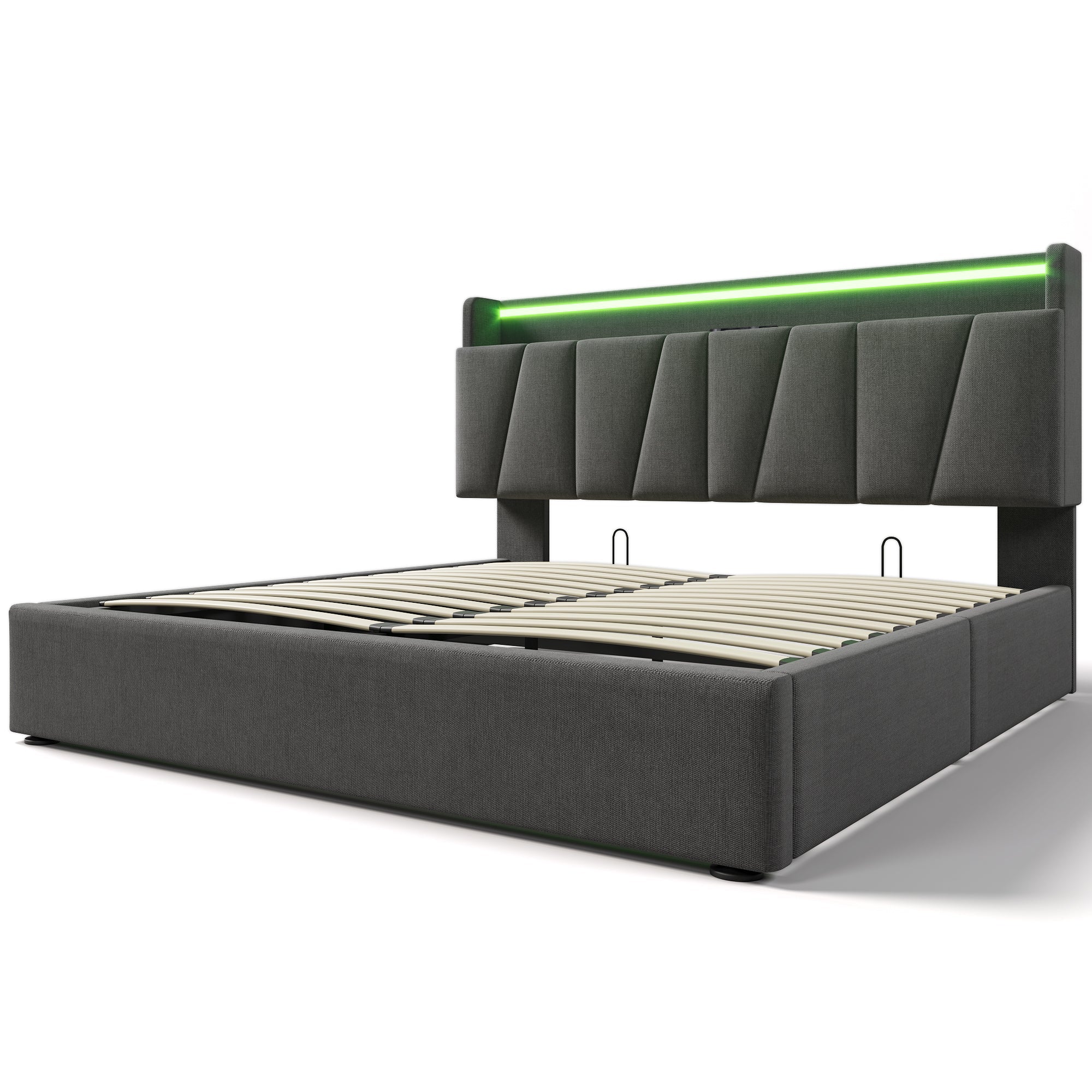 Logidon tweepersoonsbed 160x200 cm stof met opbergruimte USB LED grijs