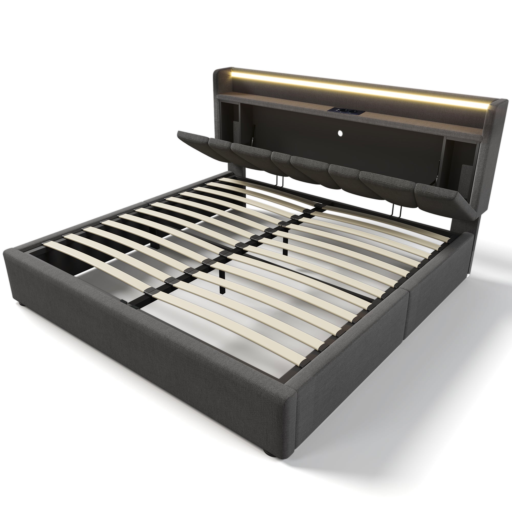 Logidon gestoffeerd bed 160x200 grijs met USB oplaadfunctie LED verlichting