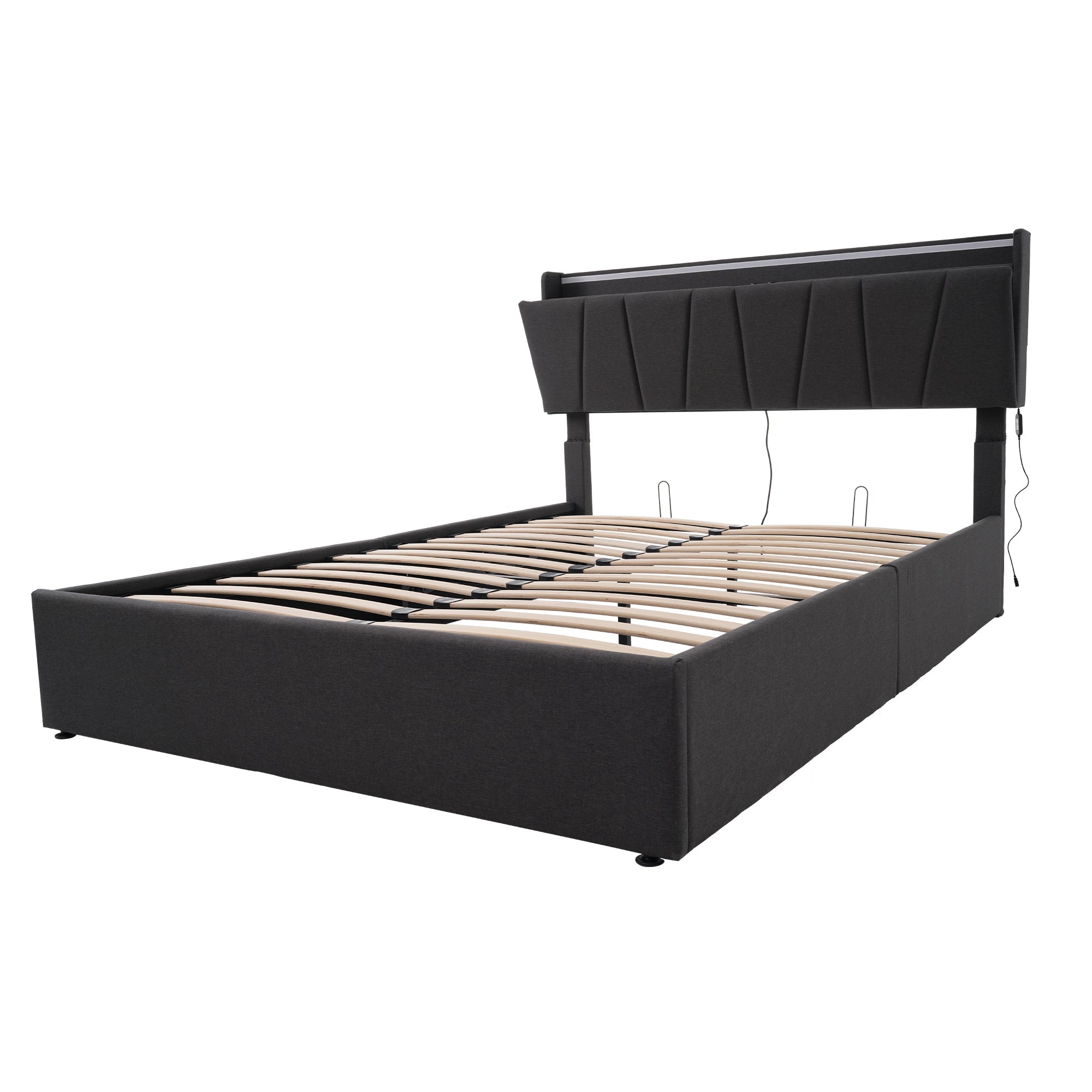 Logidon tweepersoonsbed gestoffeerd 140x200 grijs USB-oplaadfunctie hoofdbord LED