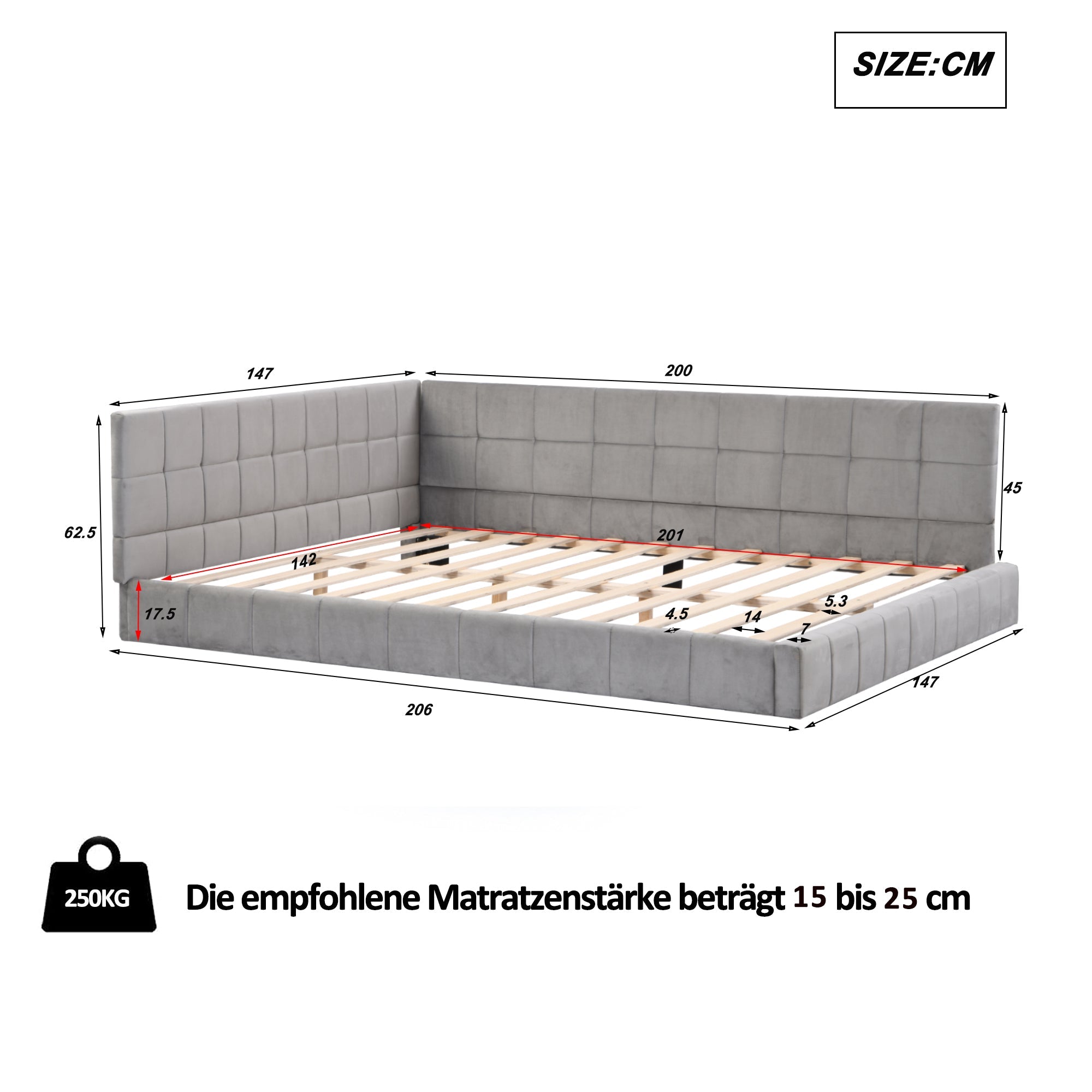 Logidon gestoffeerde slaapbank 140x200 grijs multifunctioneel bed