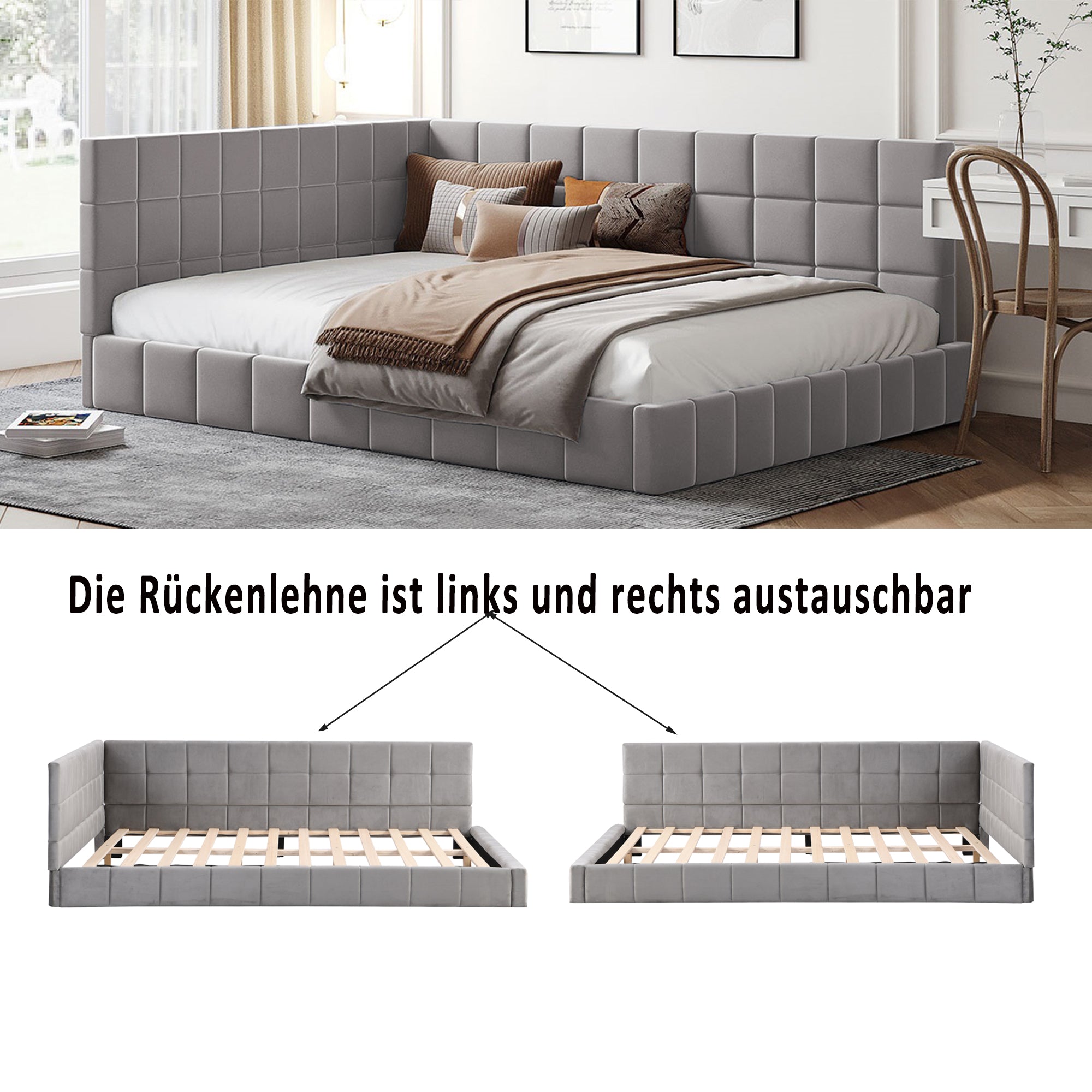 Logidon gestoffeerde slaapbank 140x200 grijs multifunctioneel bed