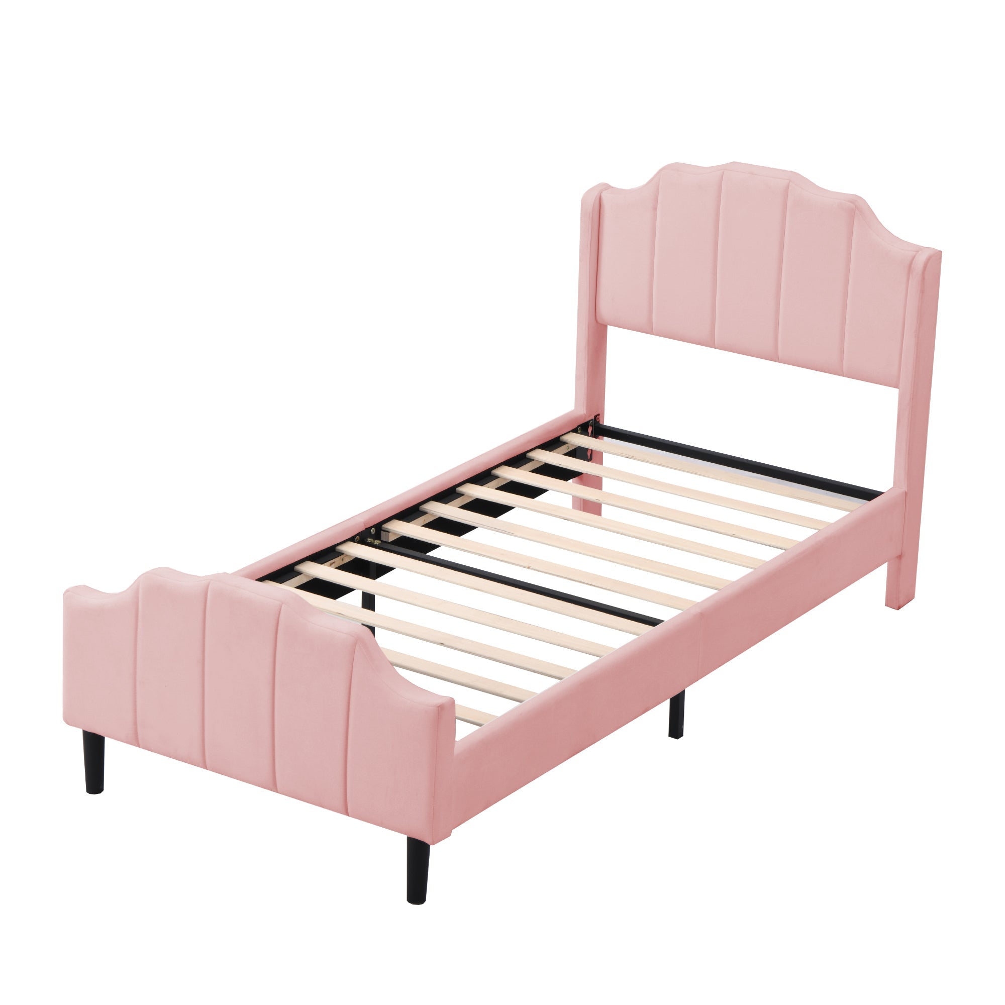 Logidon upholstered bed 90x200 pink velvet children's bed with headboard slatted frame
