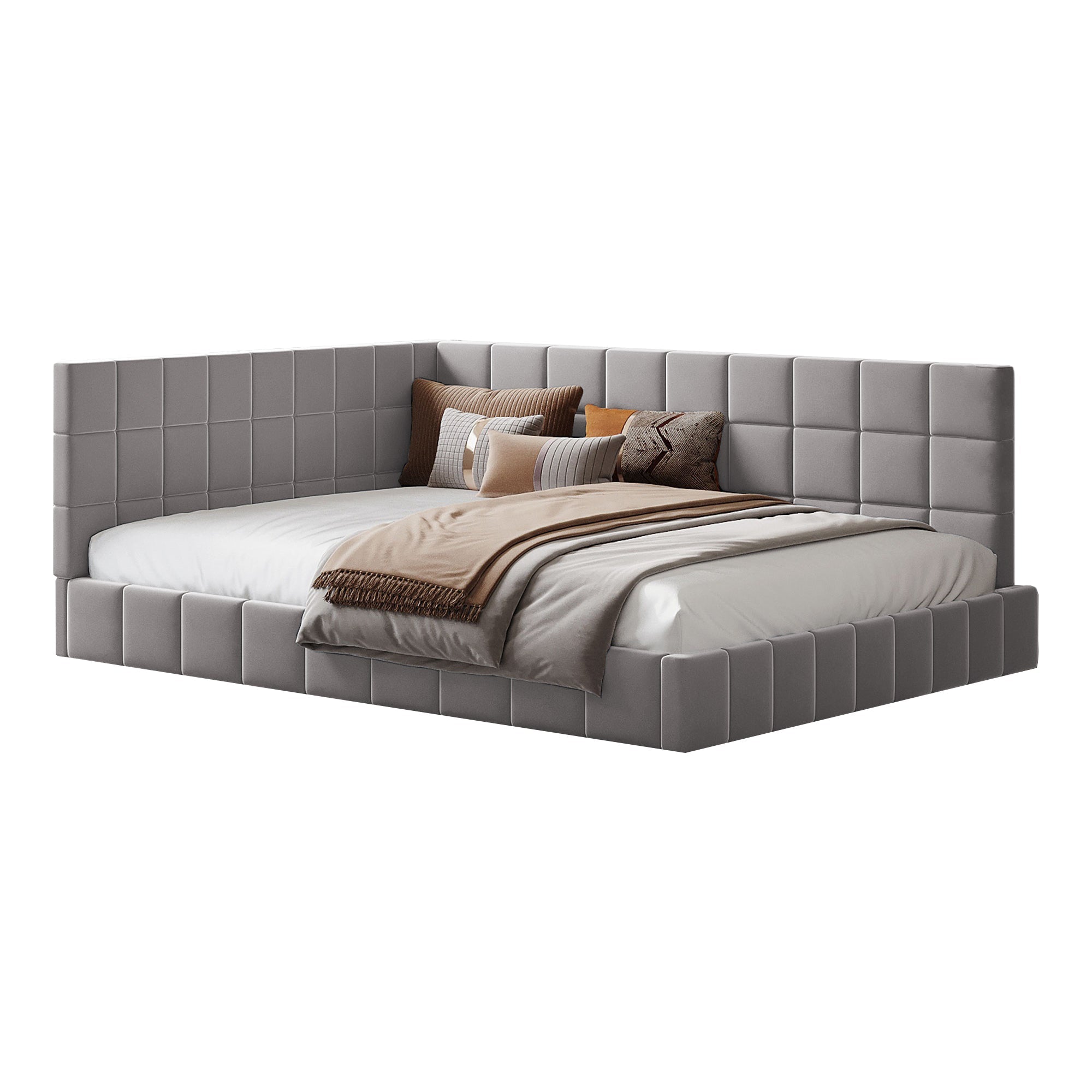 Logidon gestoffeerde slaapbank 140x200 grijs multifunctioneel bed