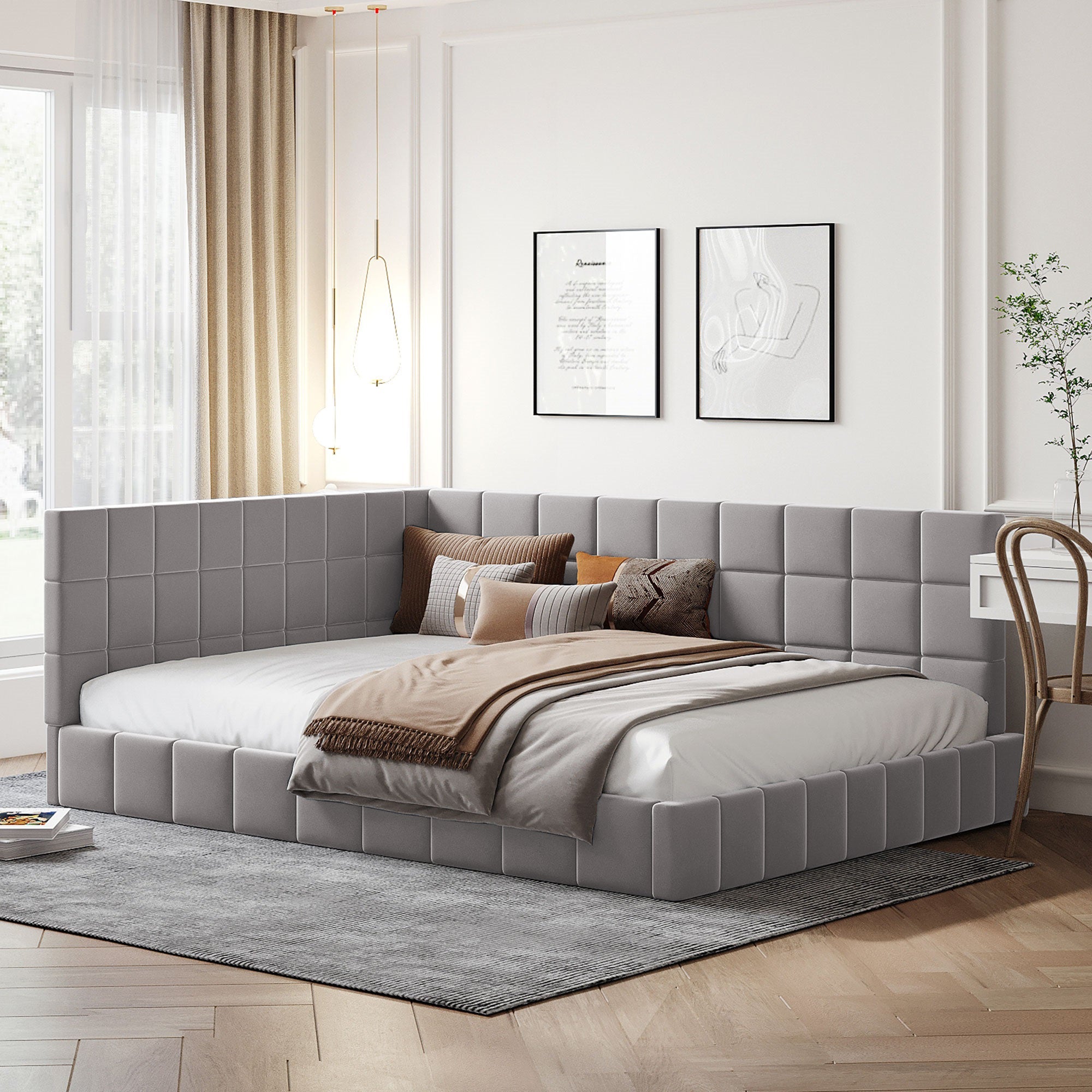 Logidon gestoffeerde slaapbank 140x200 grijs multifunctioneel bed
