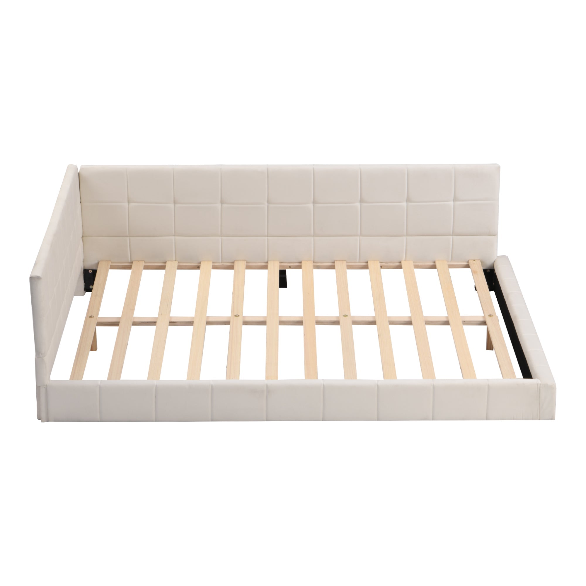 Logidon upholstered bed sofa bed 140x200 beige velvet fabric slatted frame