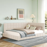 Logidon upholstered bed sofa bed 140x200 beige velvet fabric slatted frame