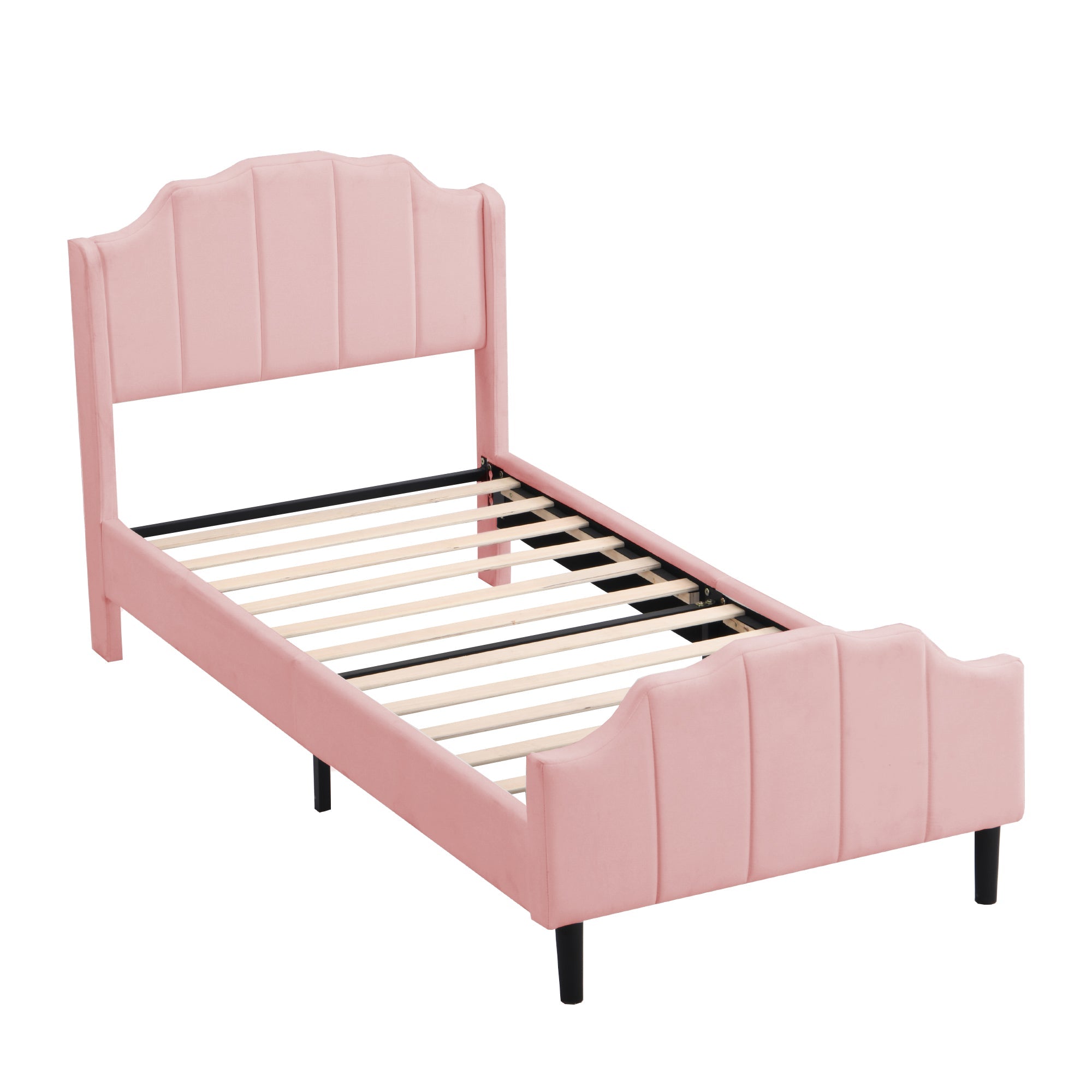 Logidon upholstered bed 90x200 pink velvet children's bed with headboard slatted frame