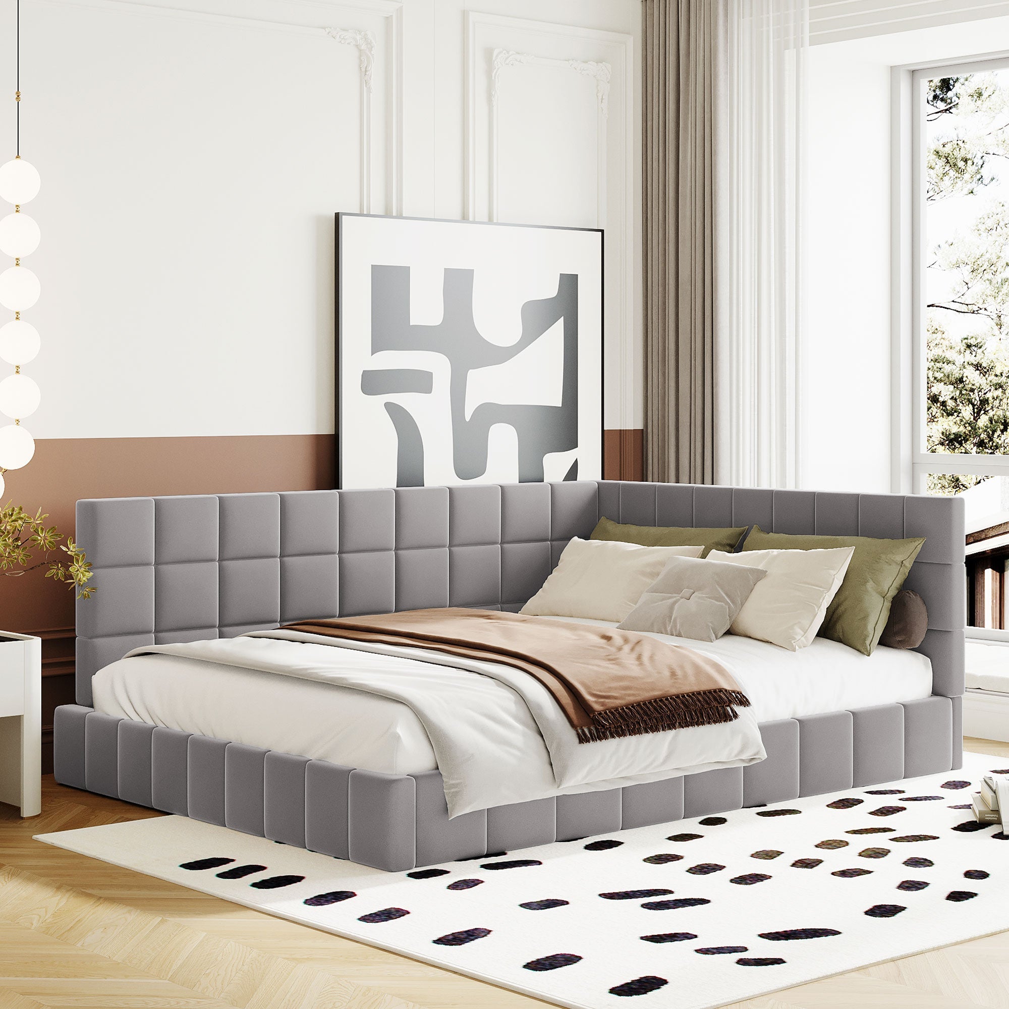 Logidon gestoffeerde slaapbank 140x200 grijs multifunctioneel bed