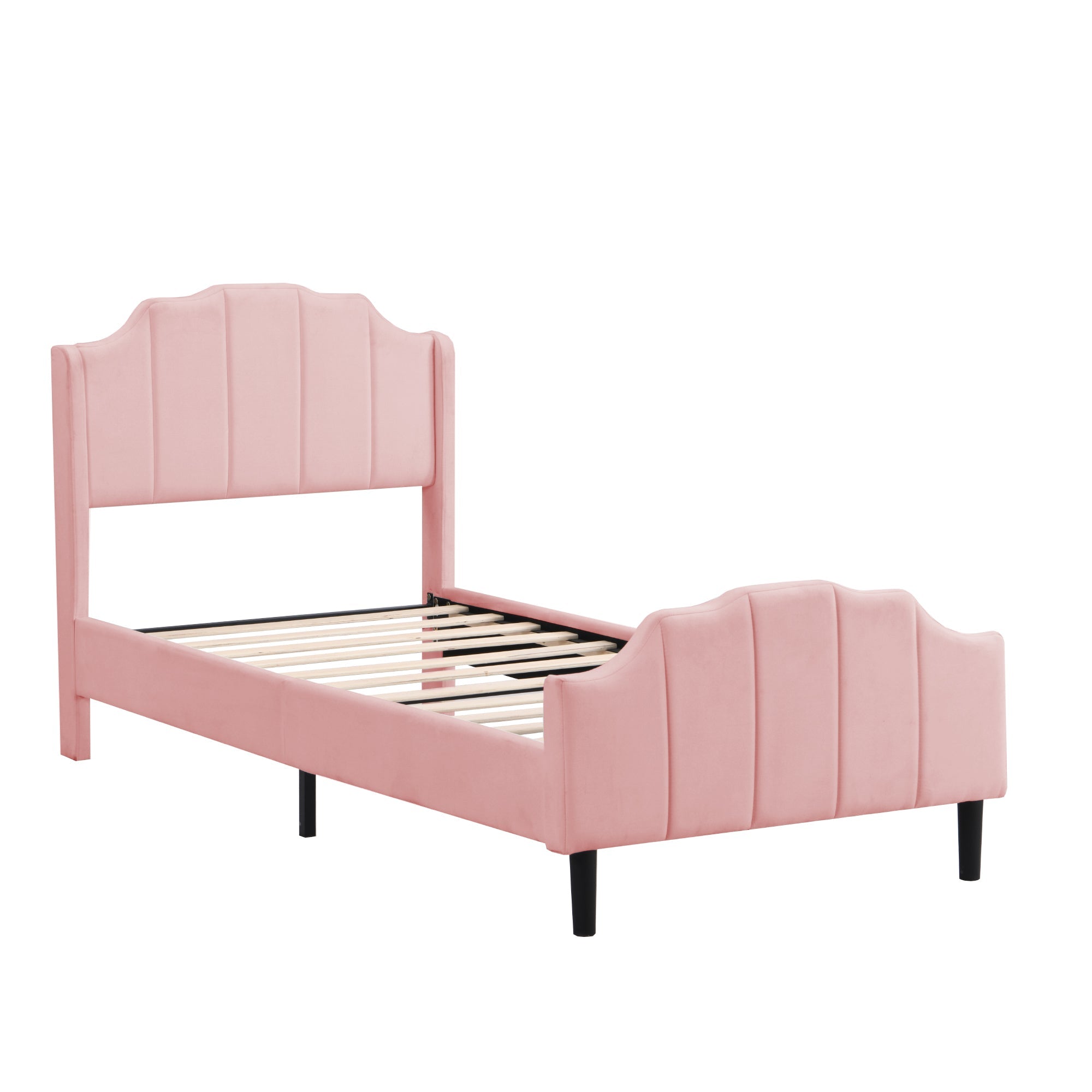 Logidon upholstered bed 90x200 pink velvet children's bed with headboard slatted frame