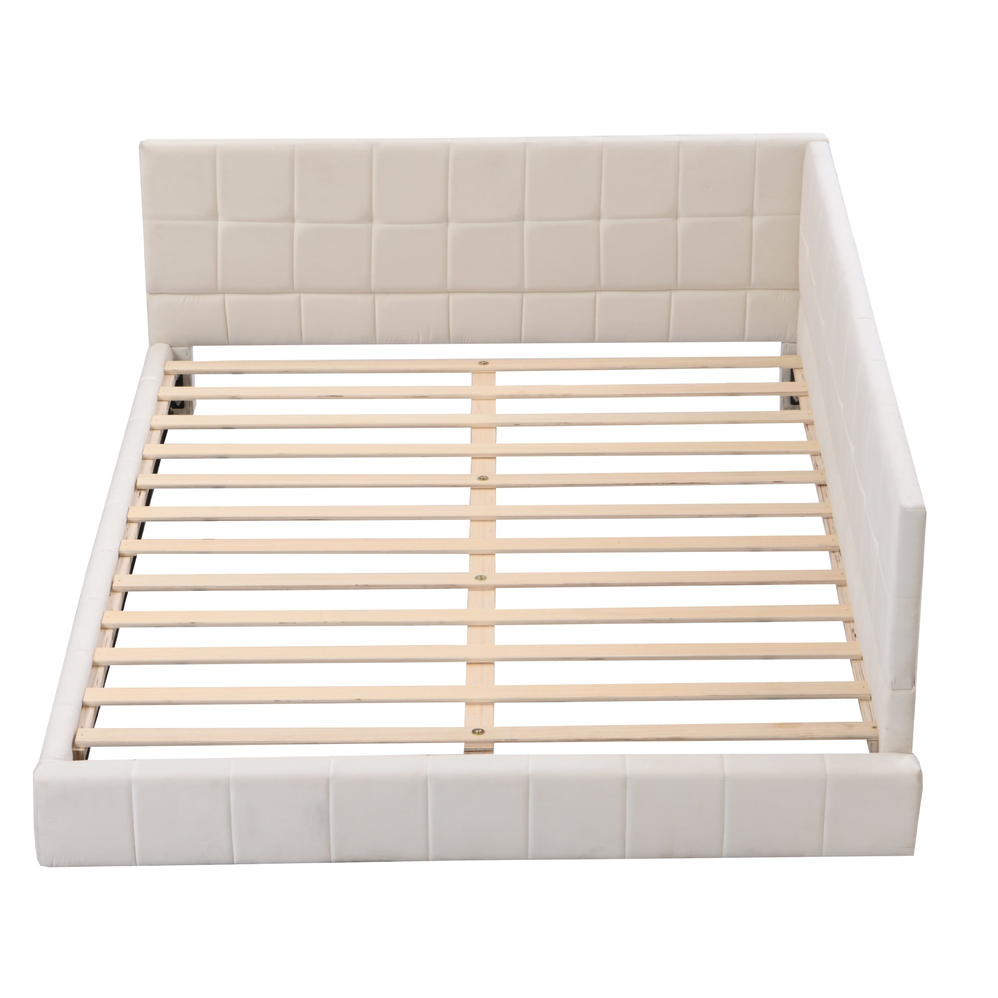 Logidon upholstered bed sofa bed 140x200 beige velvet fabric slatted frame
