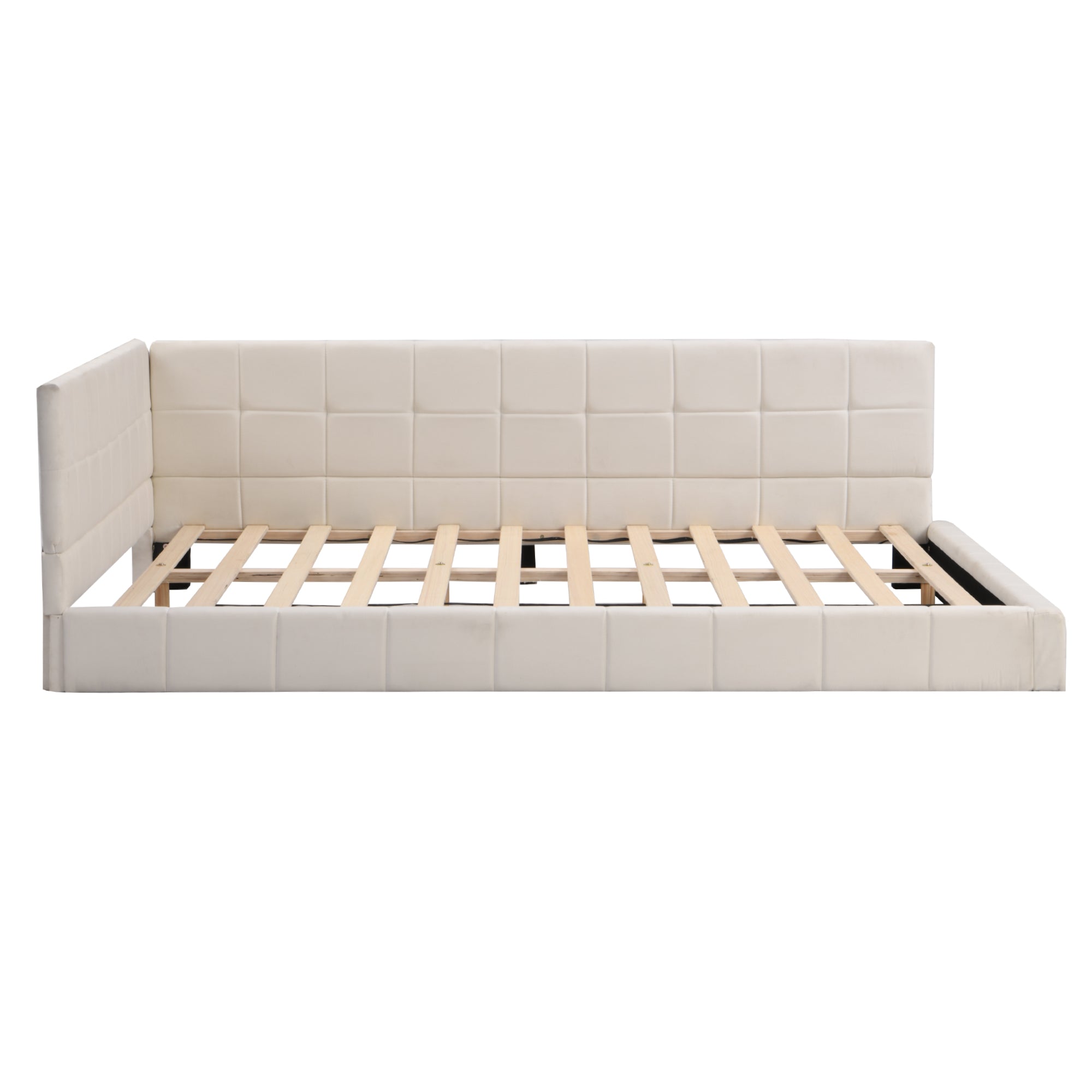 Logidon upholstered bed sofa bed 140x200 beige velvet fabric slatted frame