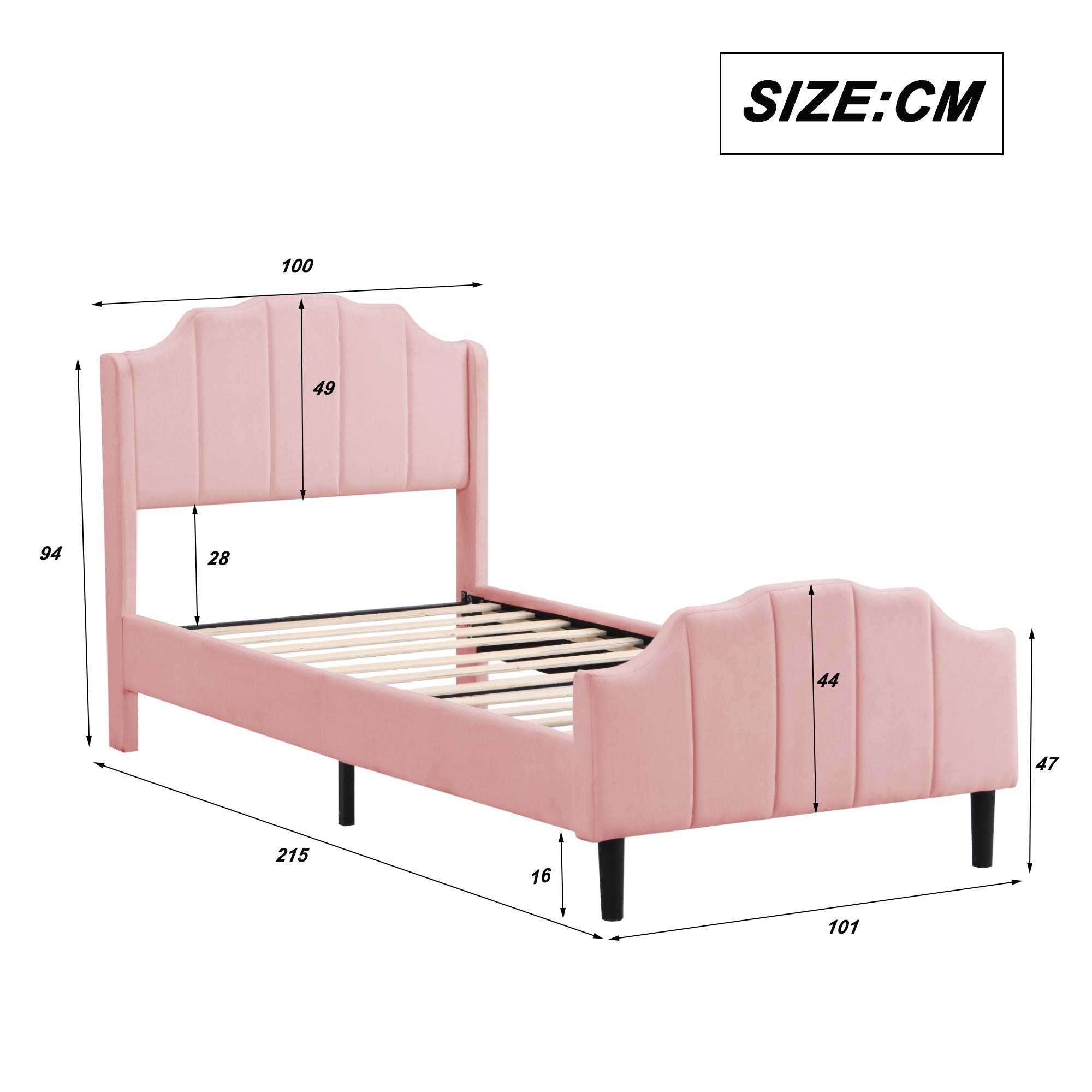 Logidon gestoffeerd bed 90x200 roze fluwelen kinderbed met lattenbodem hoofdeinde
