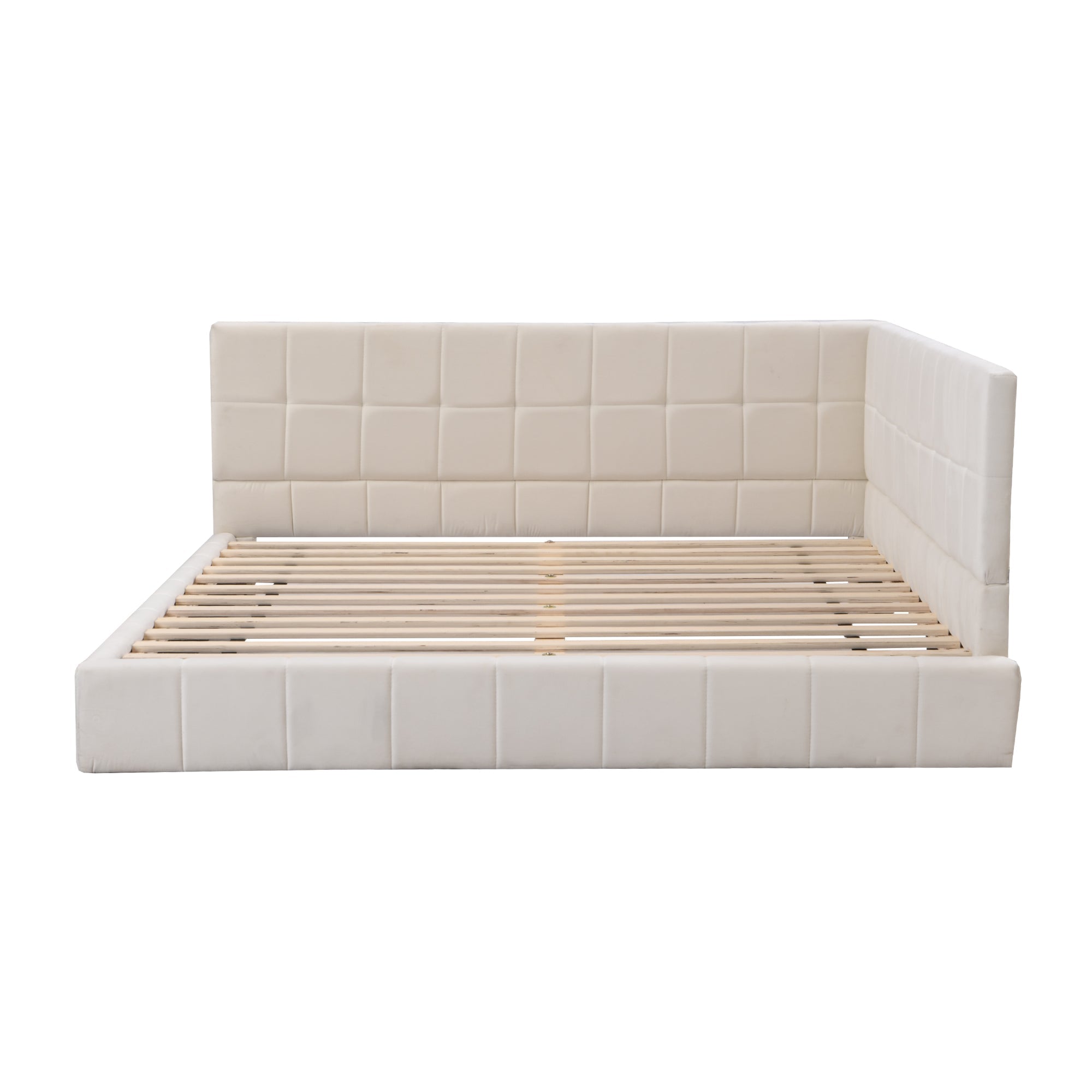 Logidon upholstered bed sofa bed 140x200 beige velvet fabric slatted frame