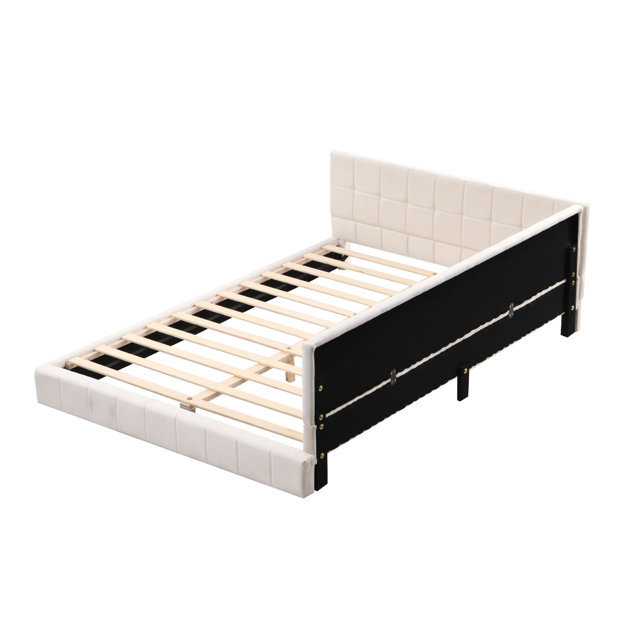 Logidon upholstered bed sofa bed 140x200 beige velvet fabric slatted frame
