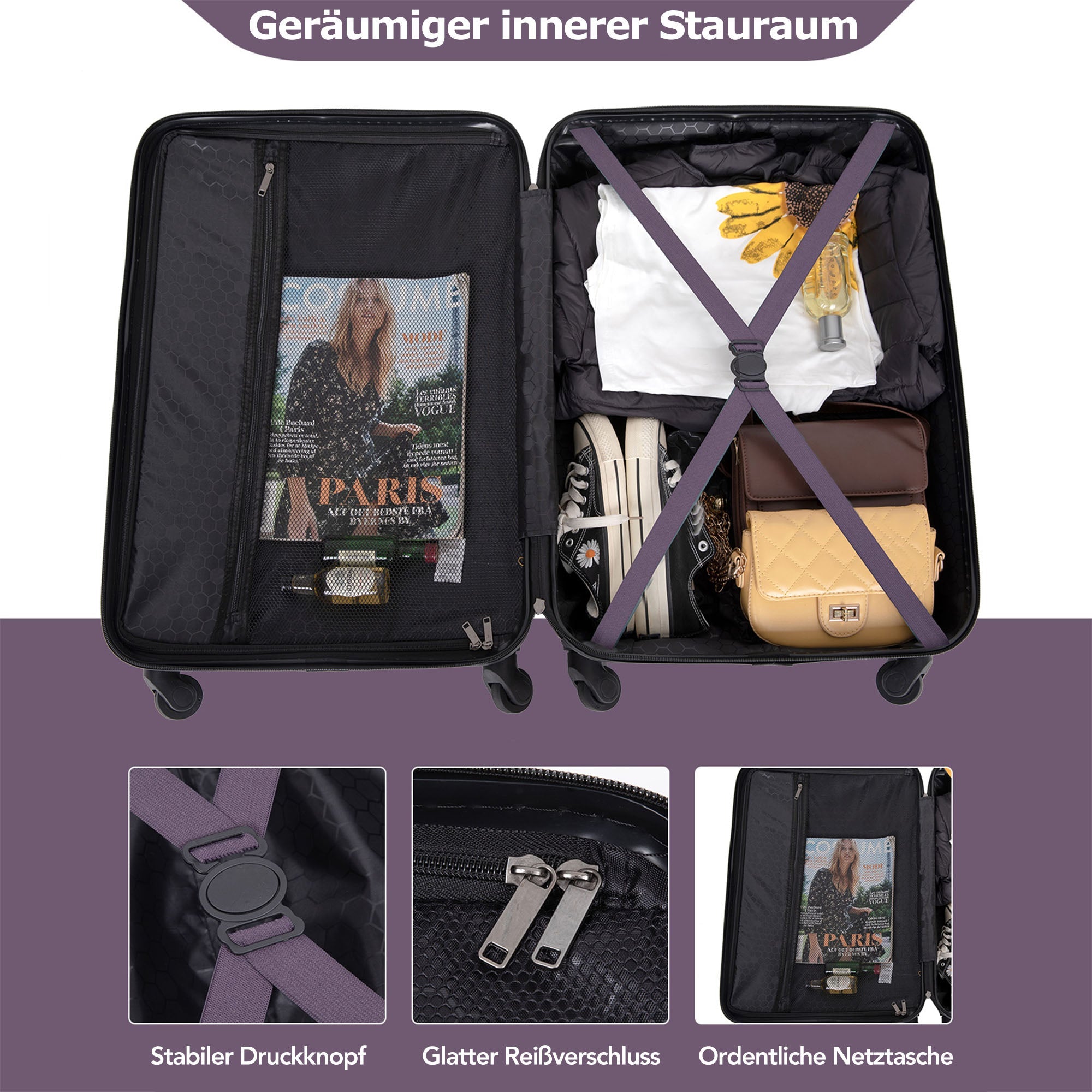 Logidon hard-shell suitcase 68 cm dark purple 4-wheels TSA