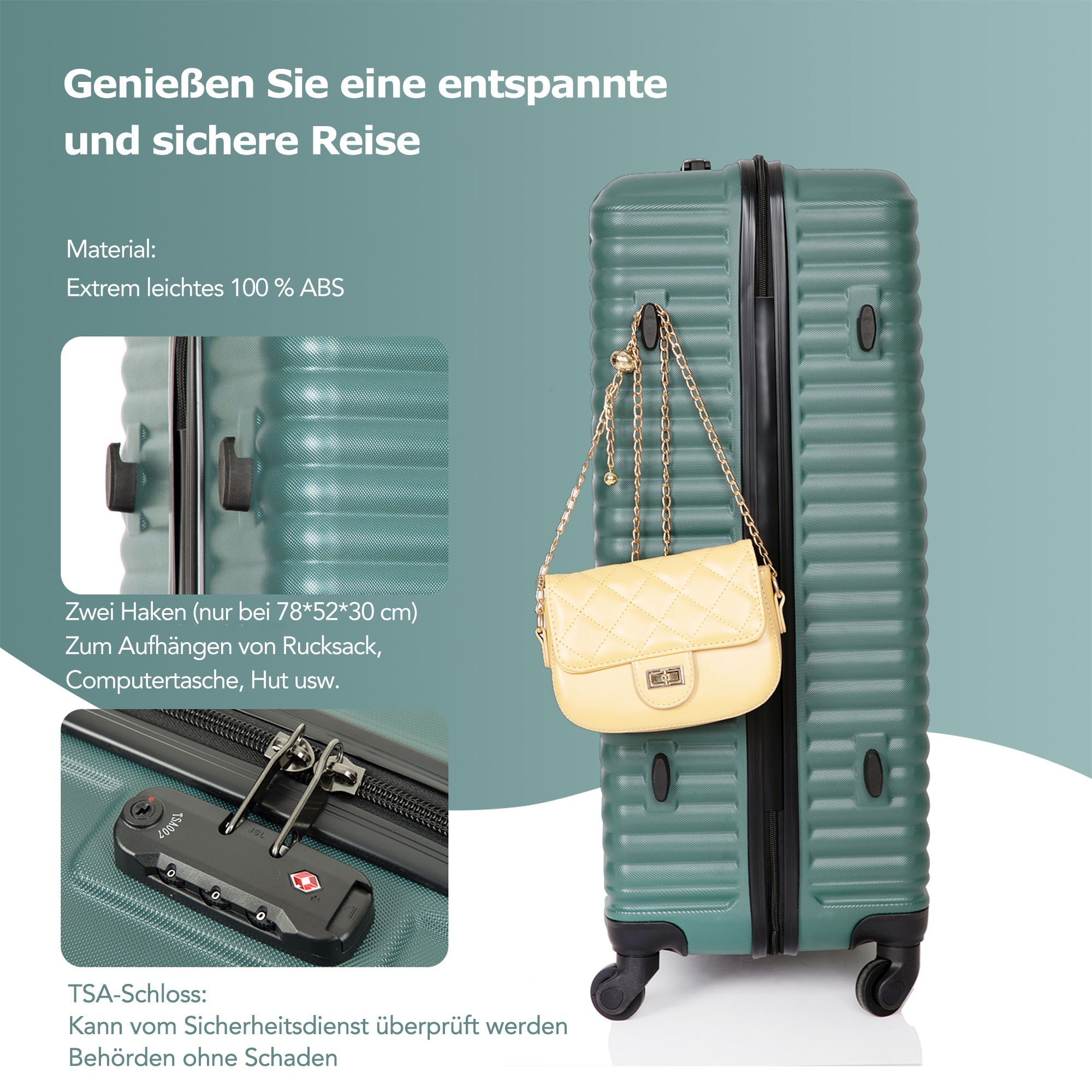 Logidon Hardshell Rolkoffer Donkergroen TSA 4 Rollen Handbagage