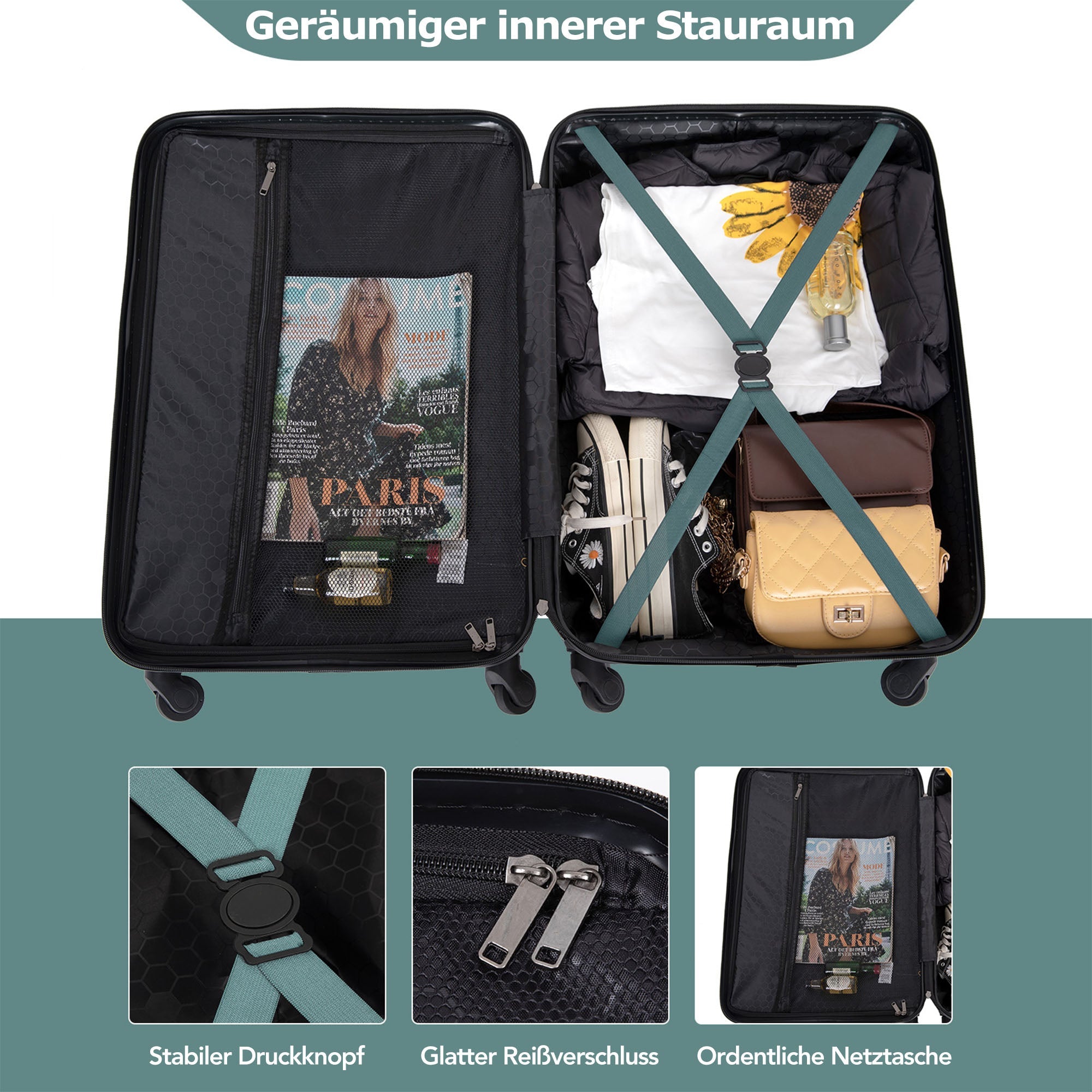 Logidon hardcase donkergroen 78x52x30 cm, 4 wielen, TSA