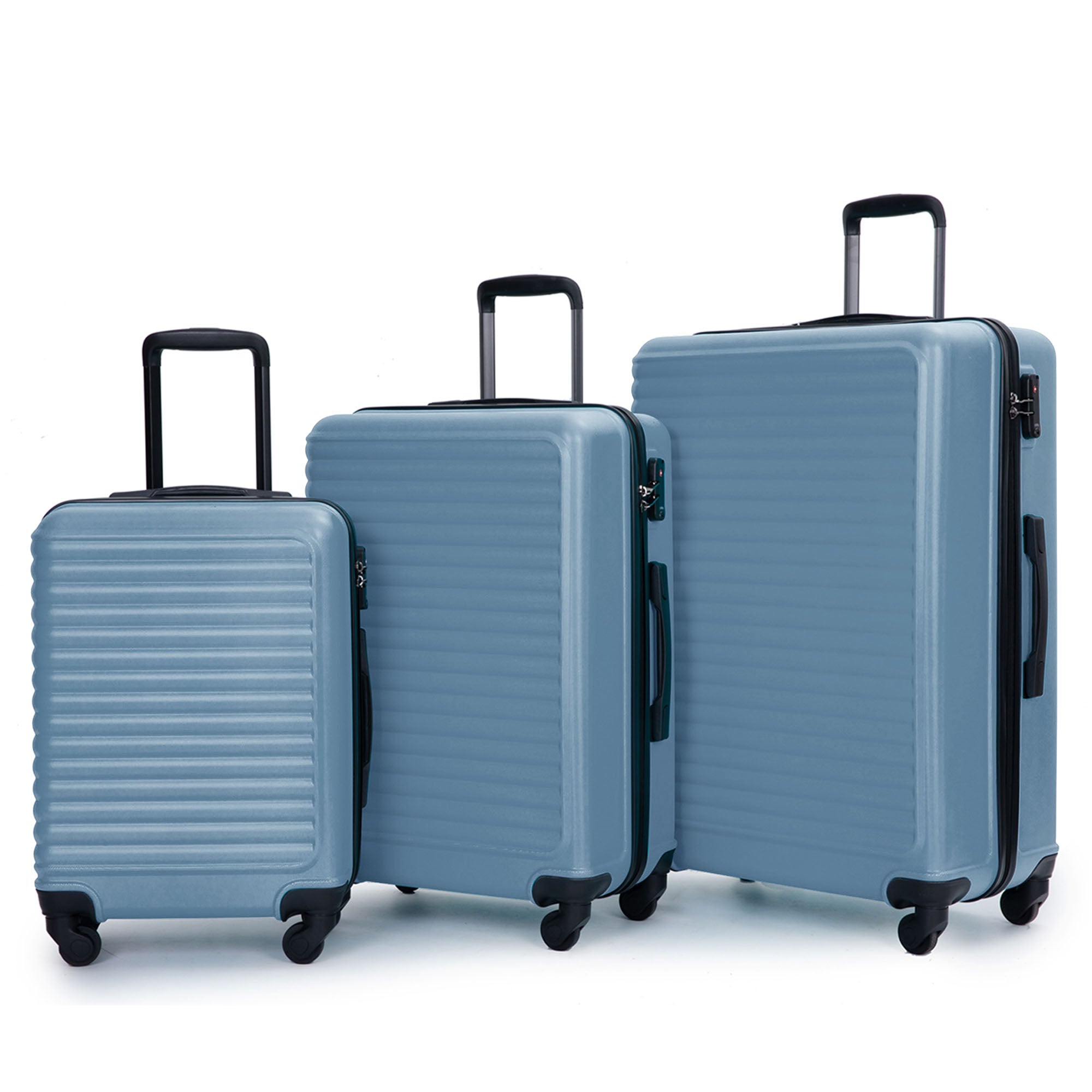 Logidon kofferset harde schaal blauw 4 wielen TSA douaneslot handbagage