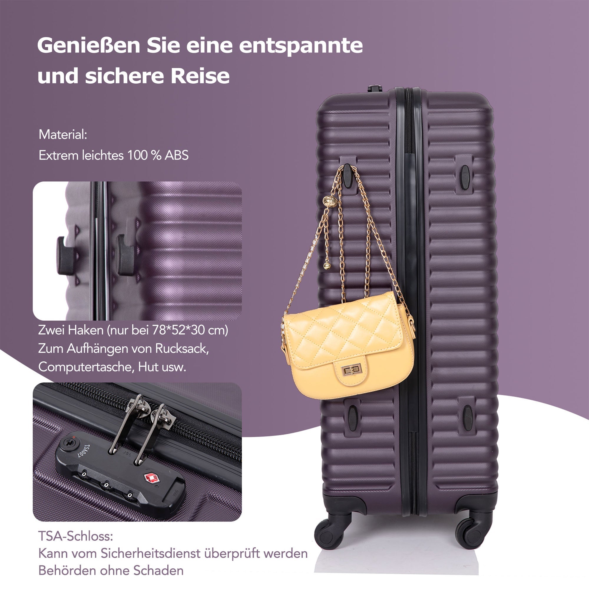 Logidon hard-shell suitcase 68 cm dark purple 4-wheels TSA