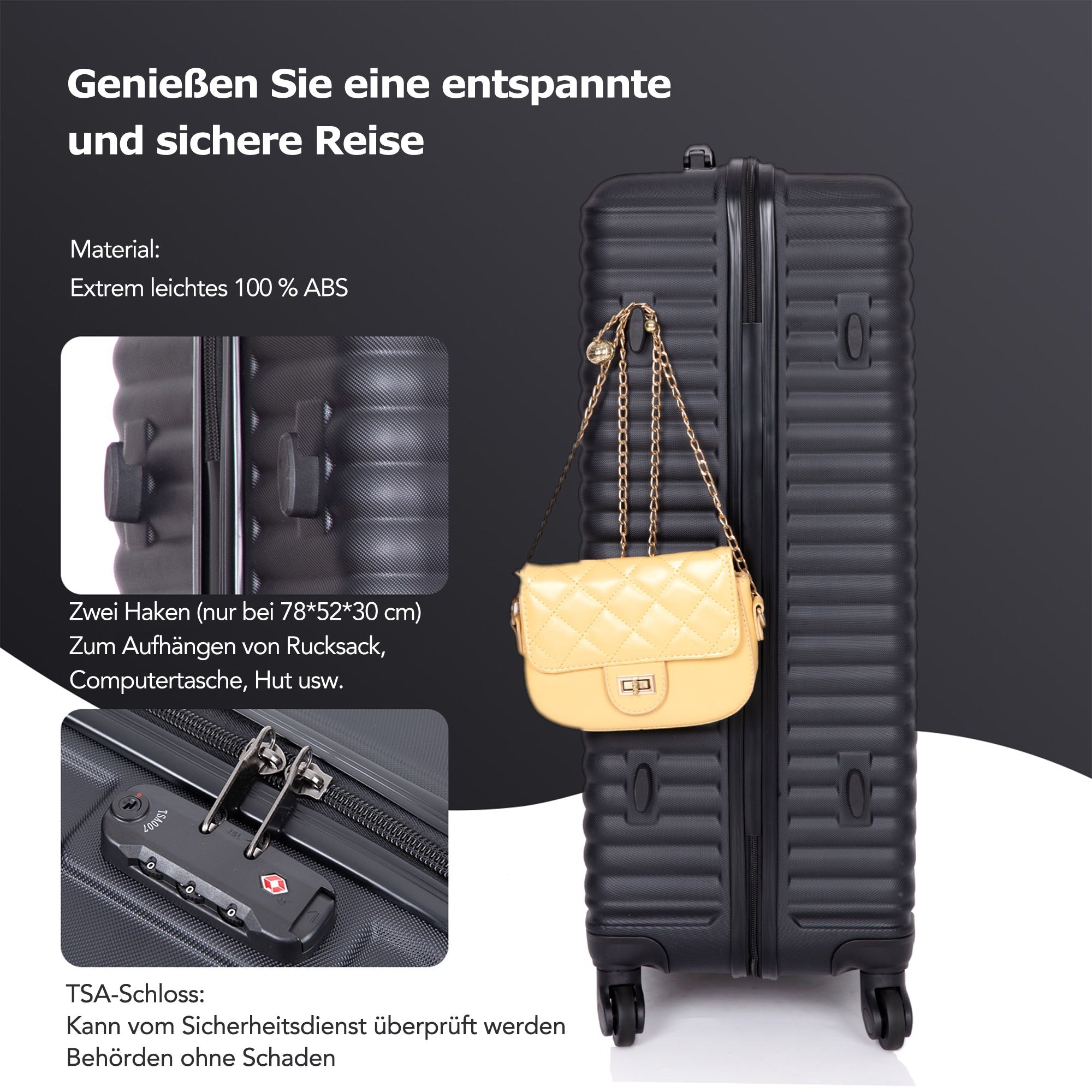 Logidon hard case 68 cm black, 4 wheels, TSA lock