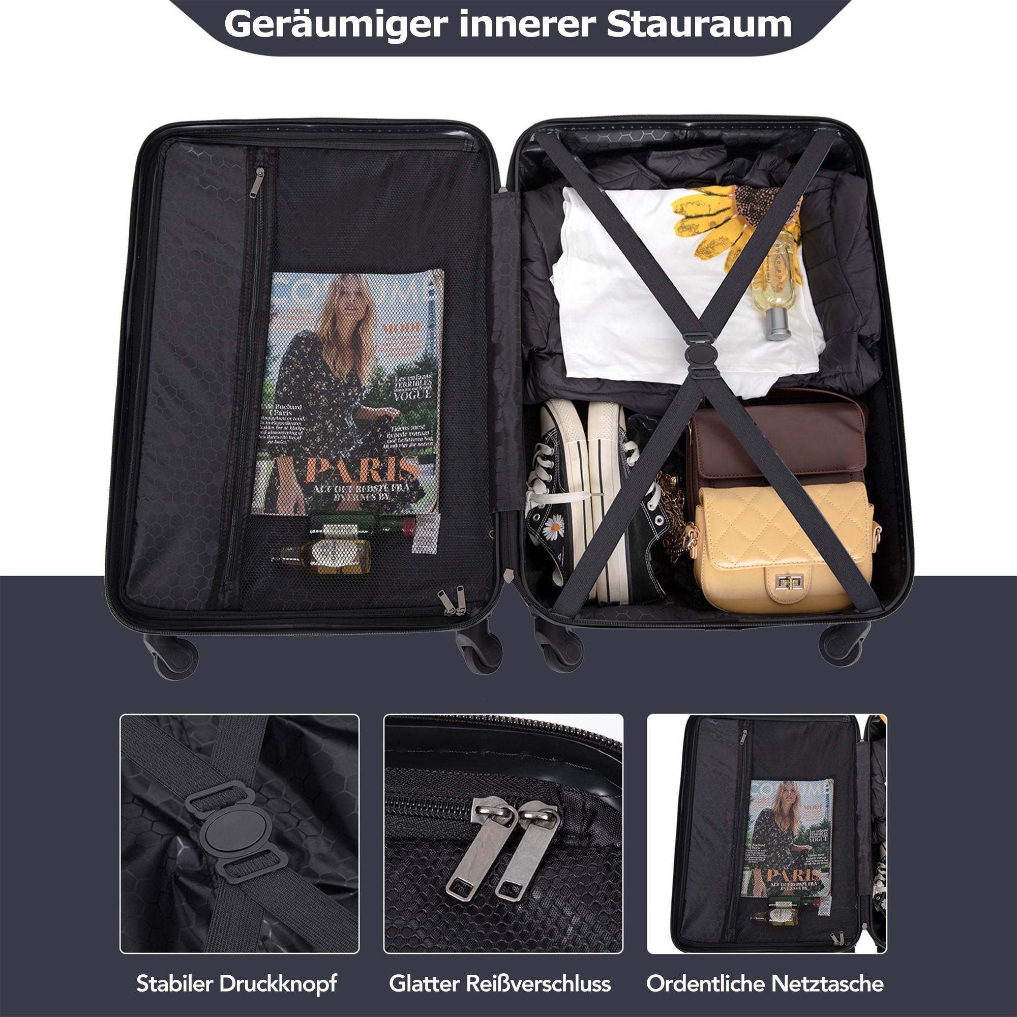 Logidon hard case 68 cm black, 4 wheels, TSA lock