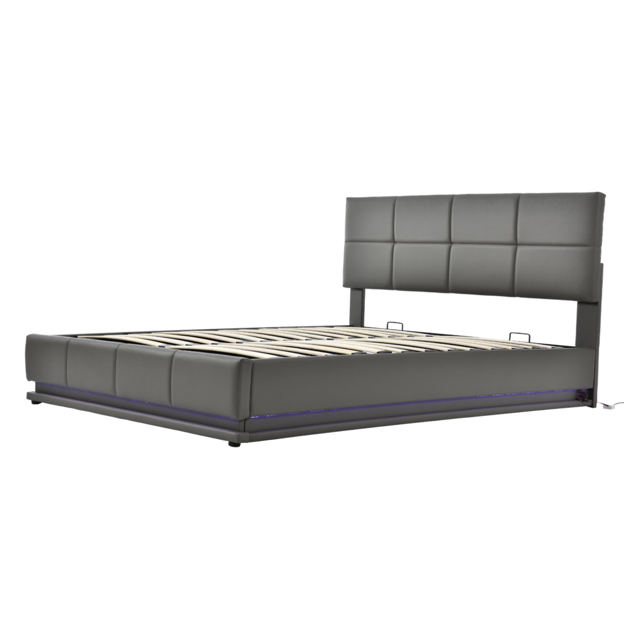 Logidon gestoffeerd bed 160x200 cm met LED, verstelbaar hoofdbord, grijs